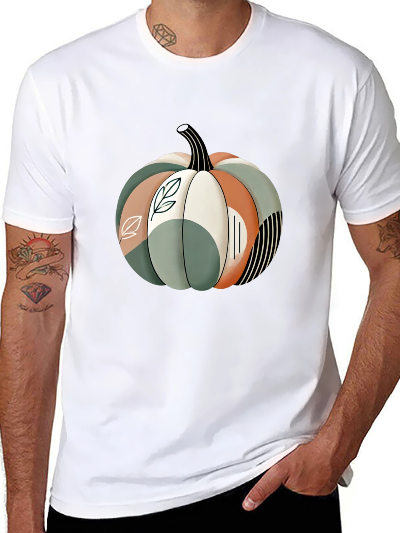 Abstract Pumpkin Graphic T-Shirt - Stylish Fall Apparel