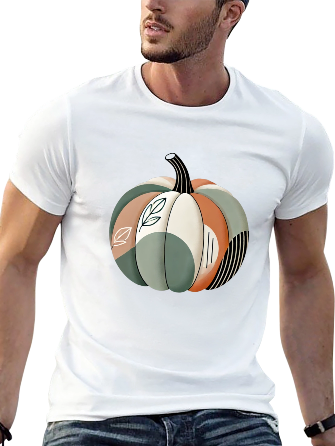 Abstract Pumpkin Graphic T-Shirt - Stylish Fall Apparel