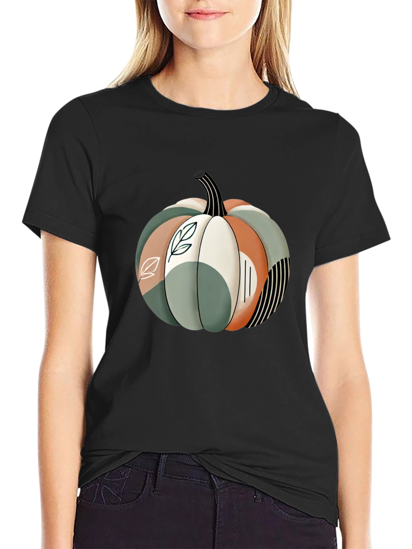 Abstract Pumpkin Graphic T-Shirt - Stylish Fall Apparel