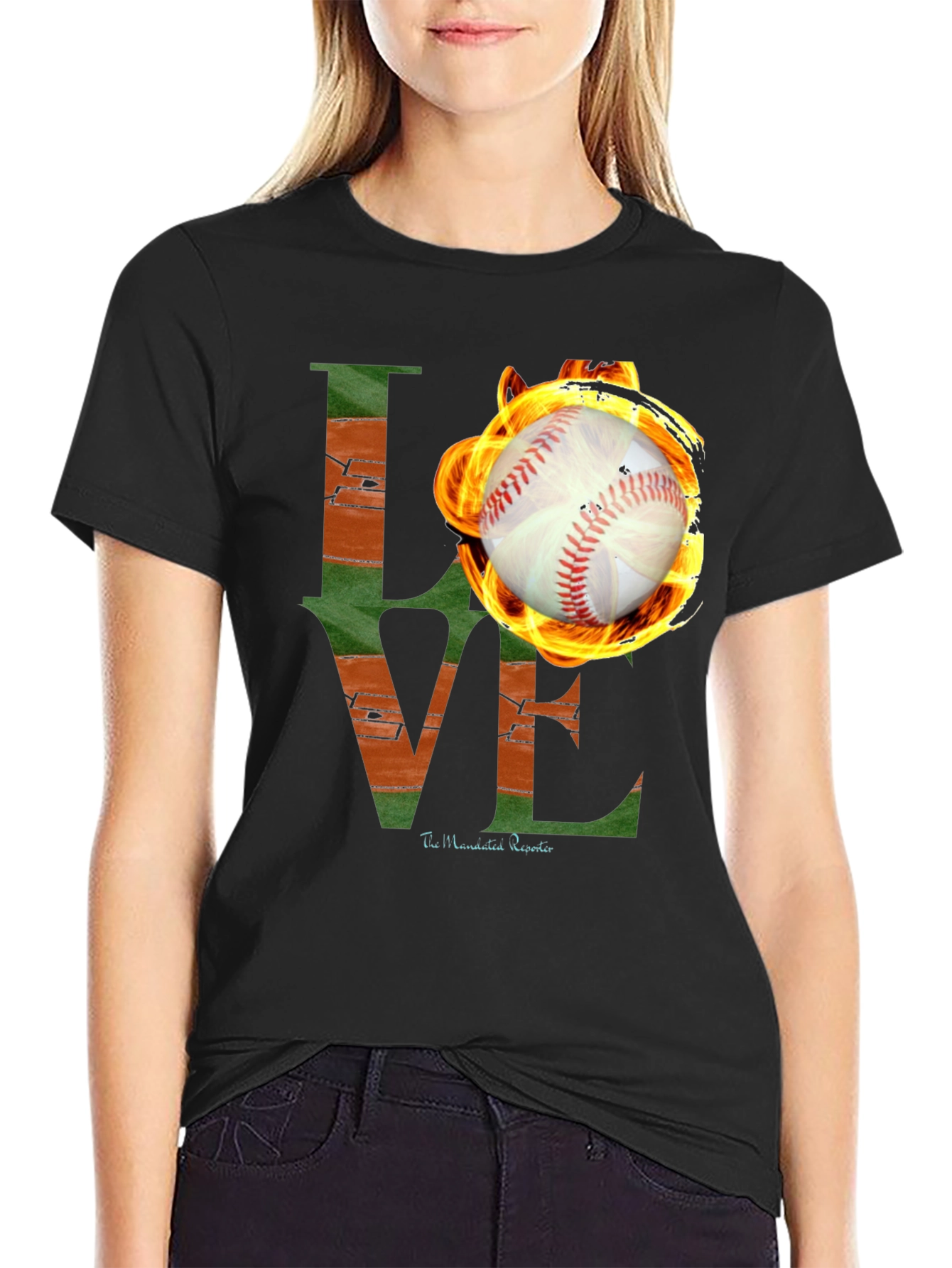 Fiery Baseball LOVE Graphic T-Shirt