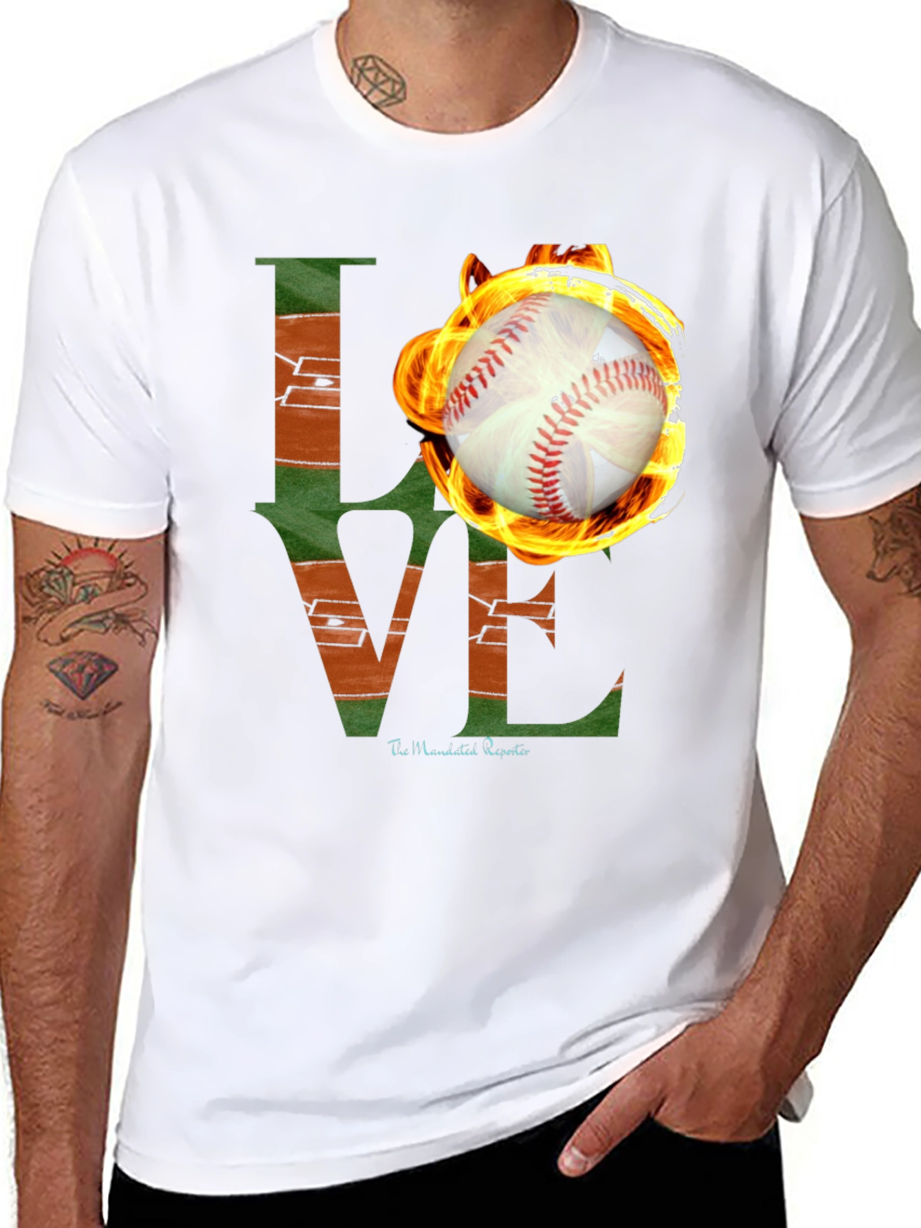 Fiery Baseball LOVE Graphic T-Shirt