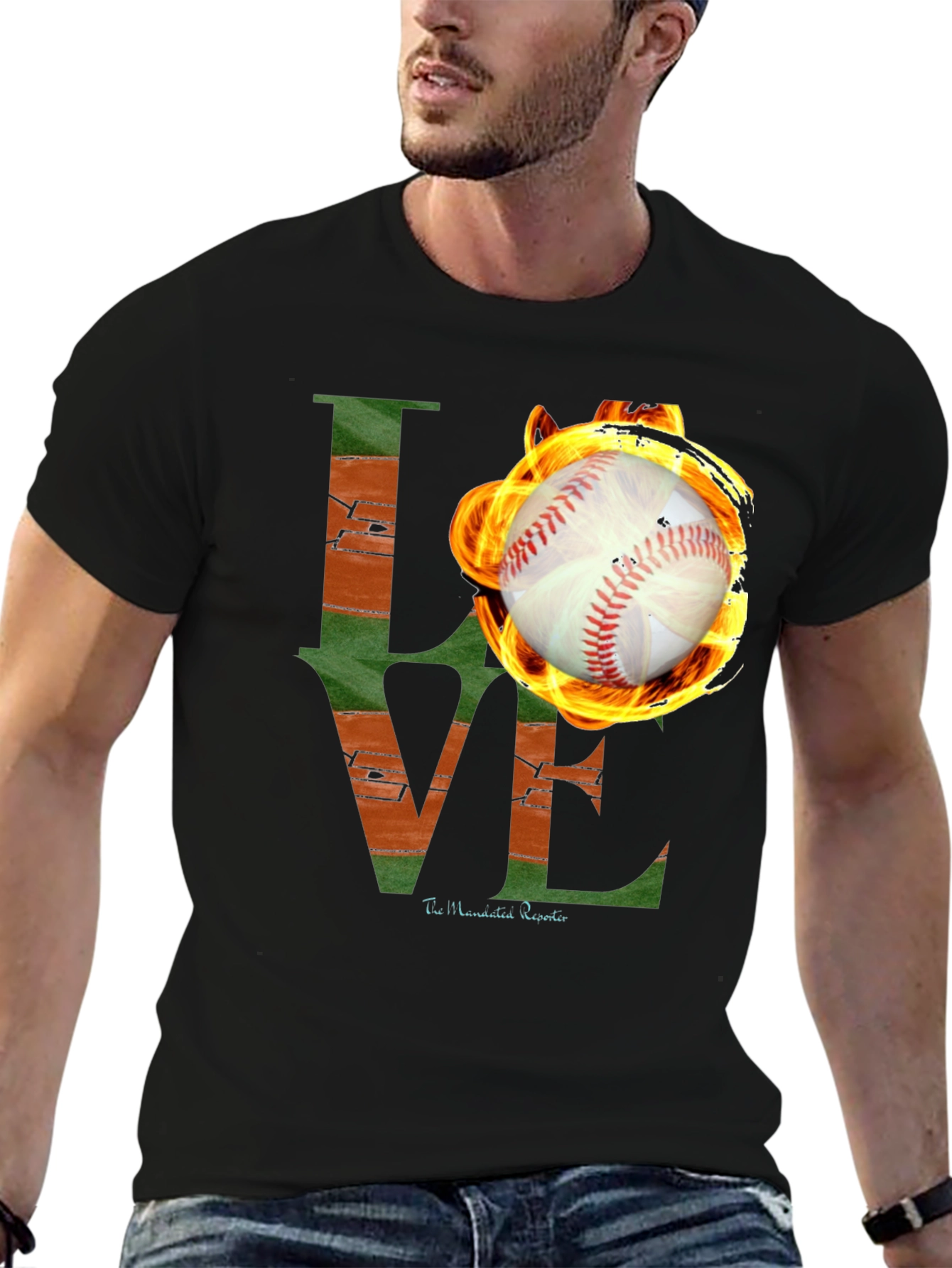 Fiery Baseball LOVE Graphic T-Shirt