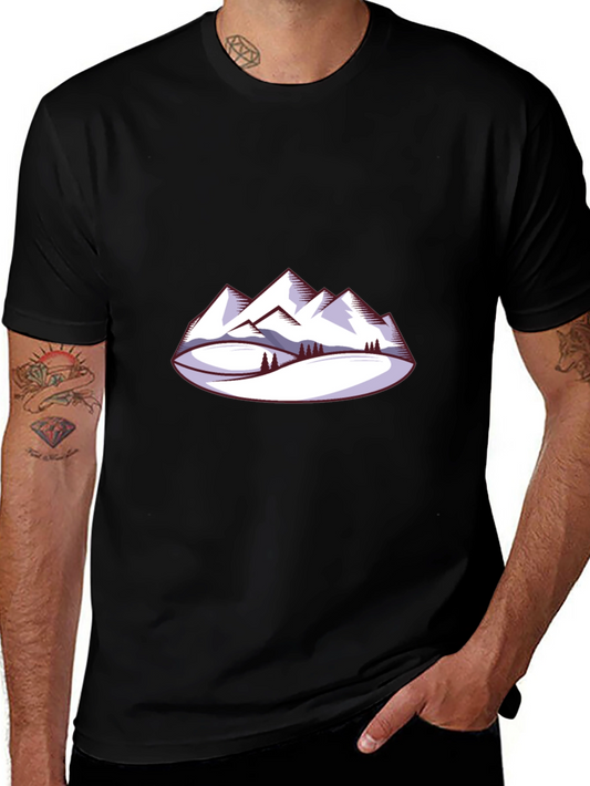 Mountain Scene Graphic Tee - Black Crew Neck
