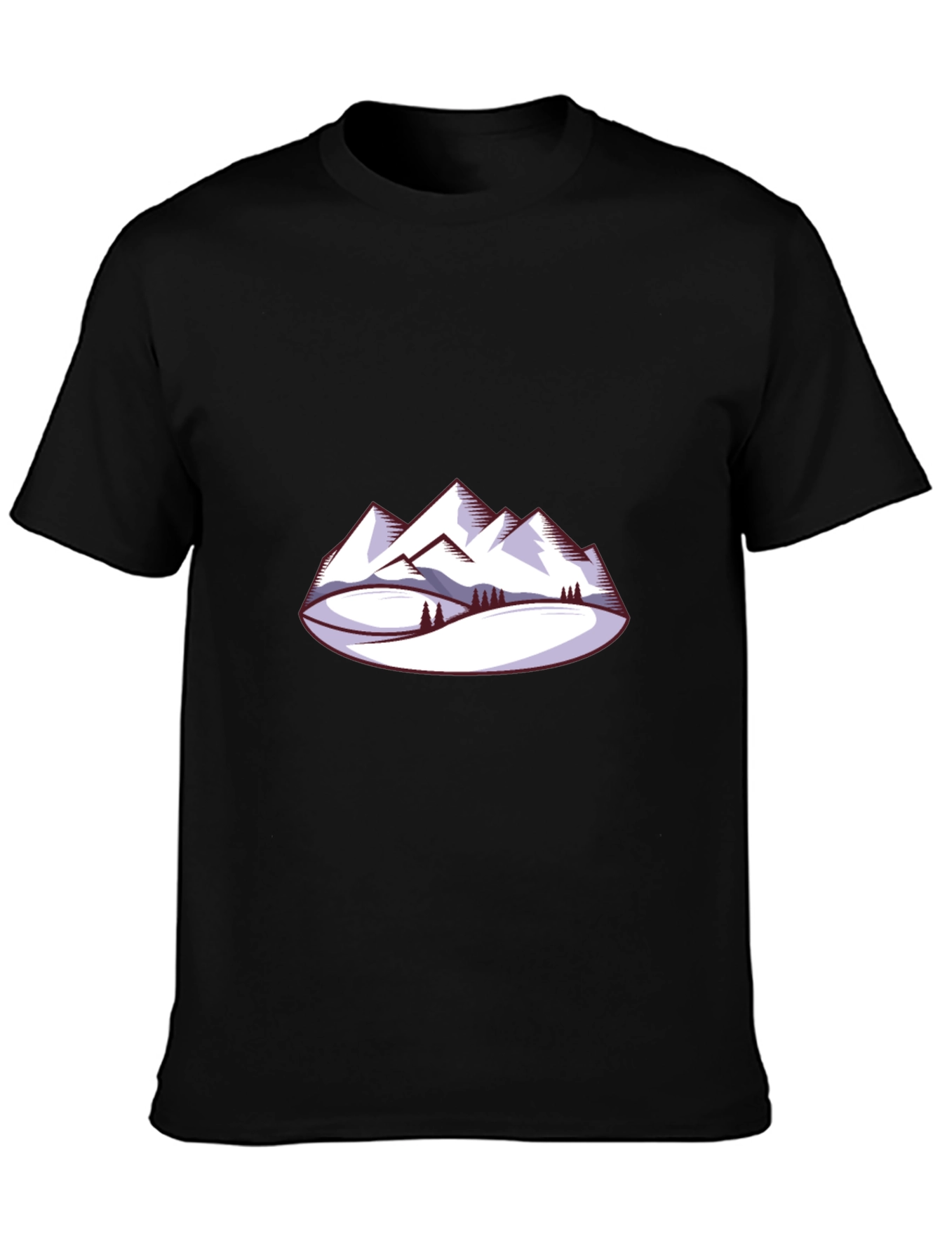 Mountain Scene Graphic Tee - Black Crew Neck