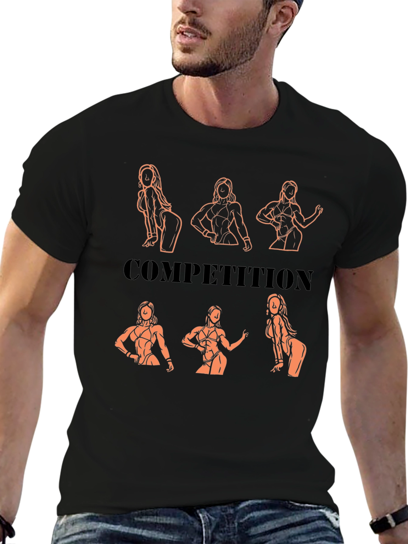 Competition Black T-Shirt with Bodybuilding Design