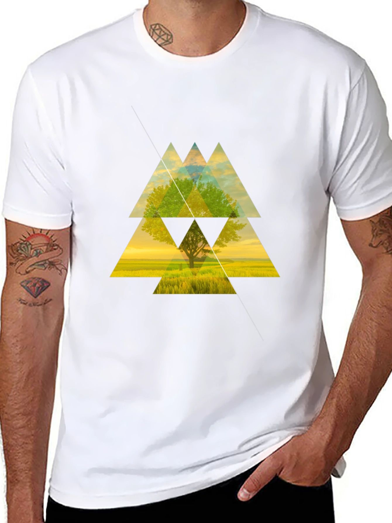 Geometric Tree Graphic Tee - Modern Style