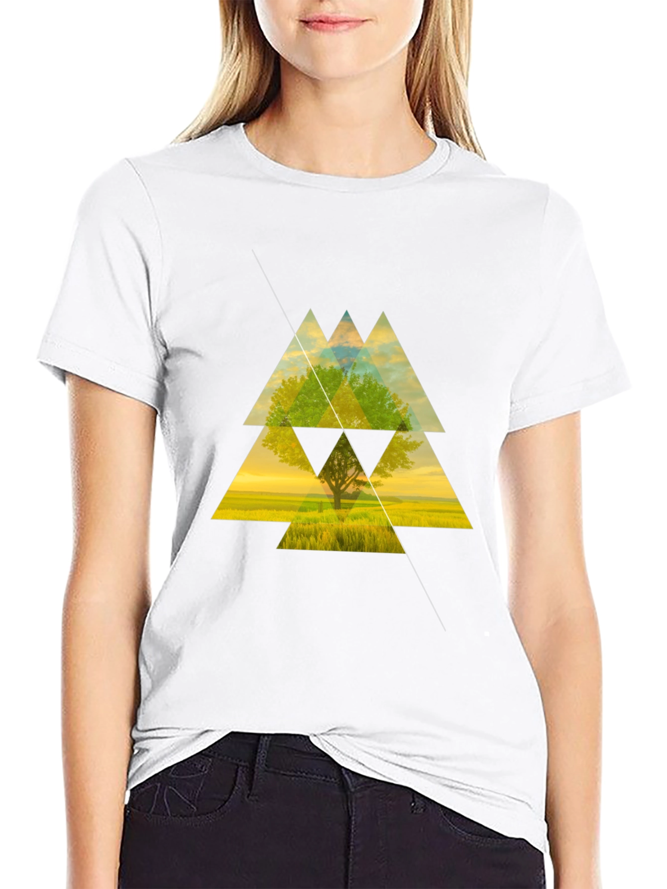 Geometric Tree Graphic Tee - Modern Style