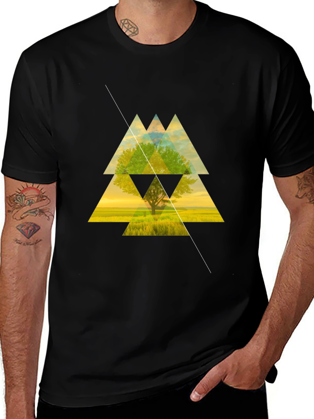 Geometric Tree Graphic Tee - Modern Style
