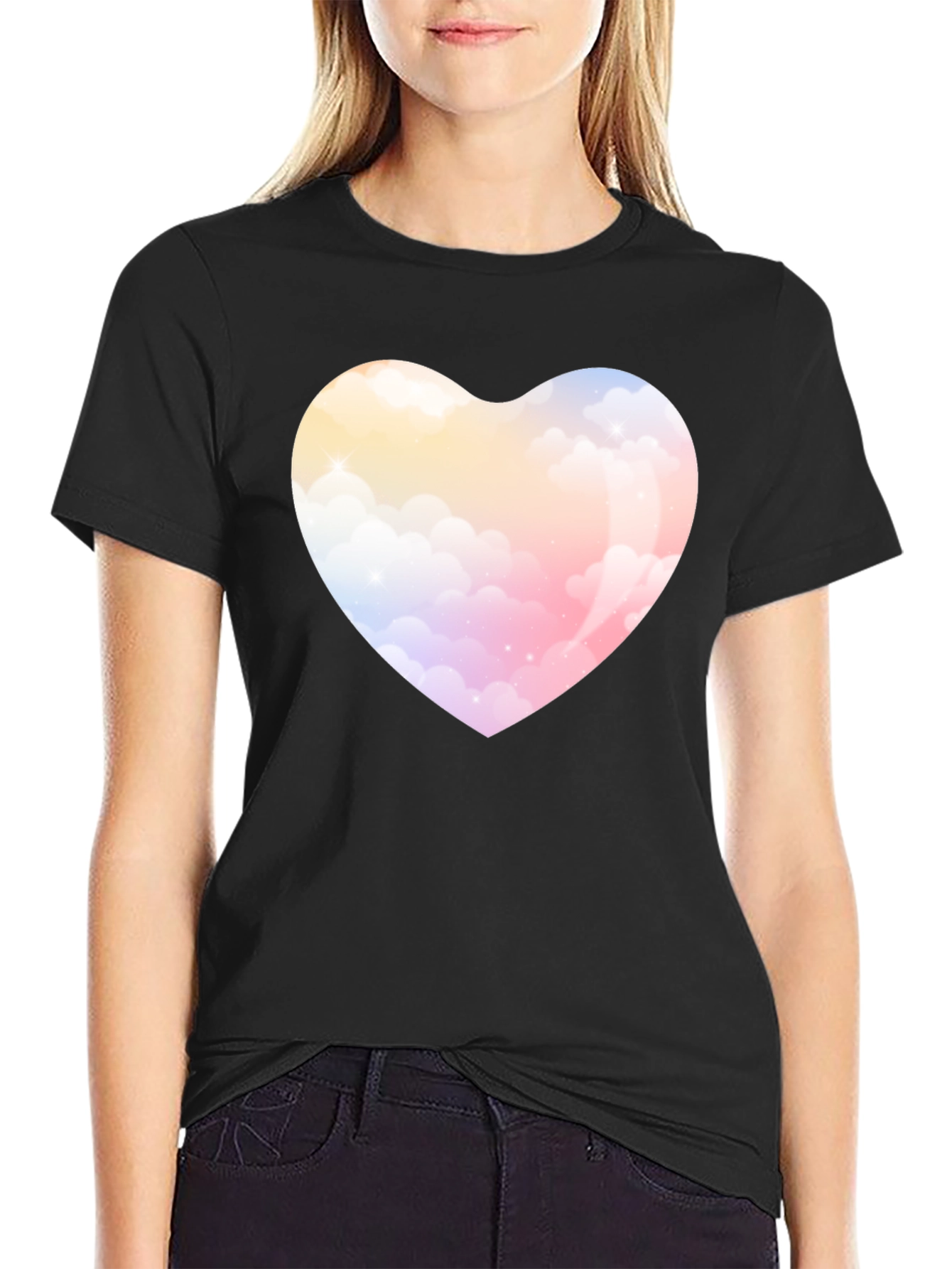 Cloud Heart Graphic Tee - Soft Style Black T-Shirt