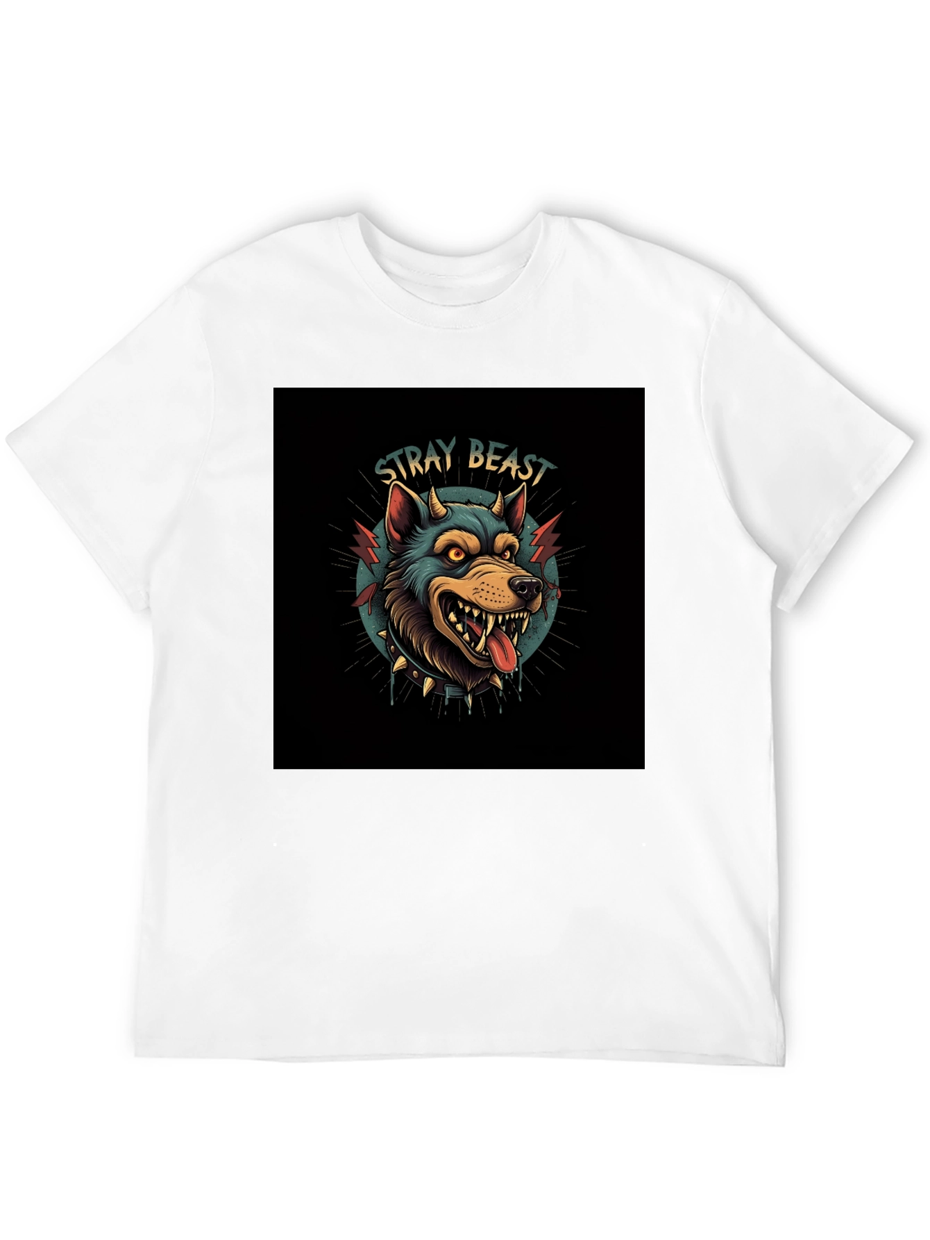 Stray Beast Graphic Tee - Edgy Wolf Design