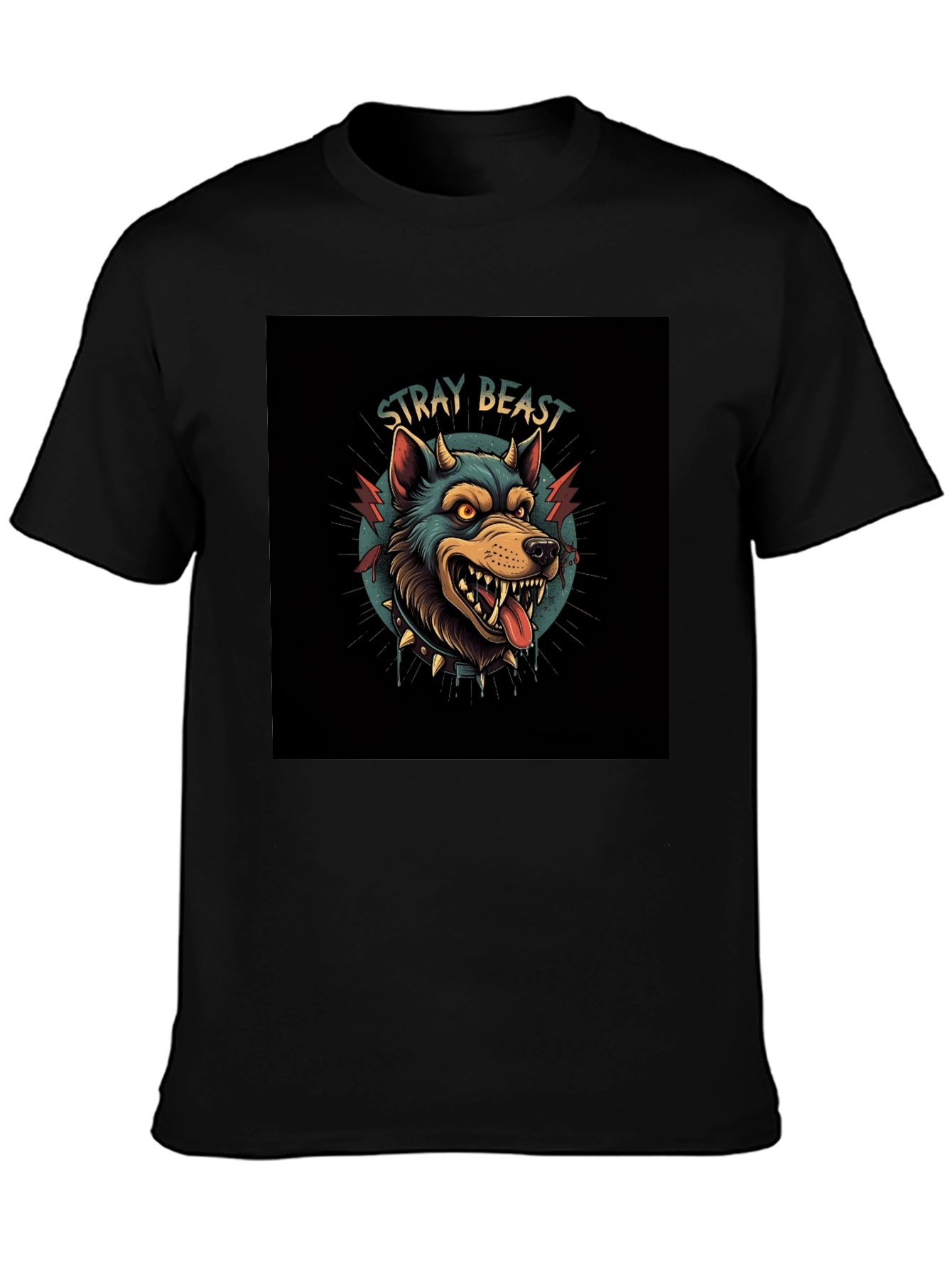 Stray Beast Graphic Tee - Edgy Wolf Design