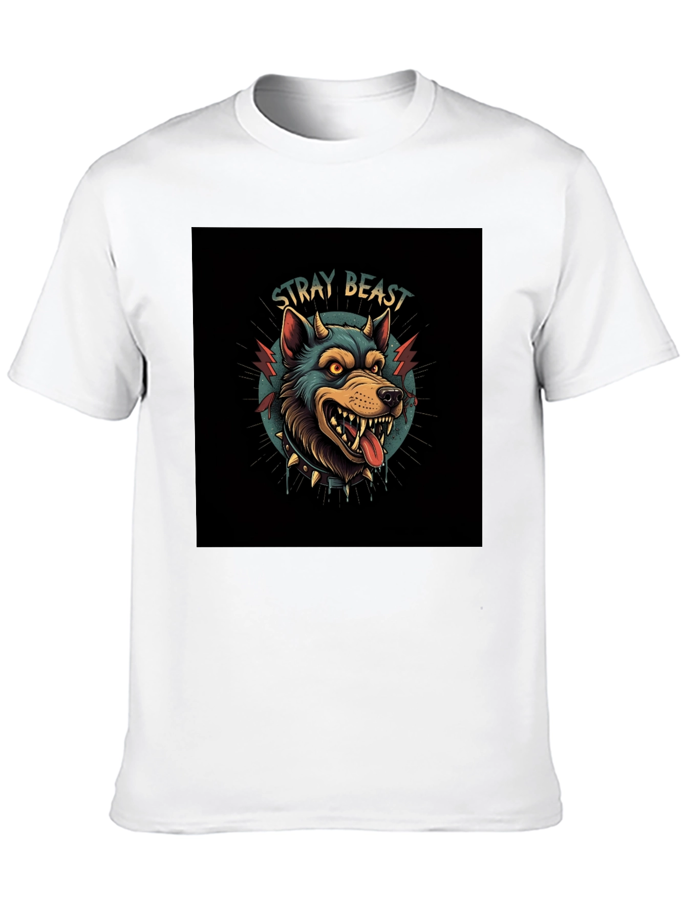 Stray Beast Graphic Tee - Edgy Wolf Design