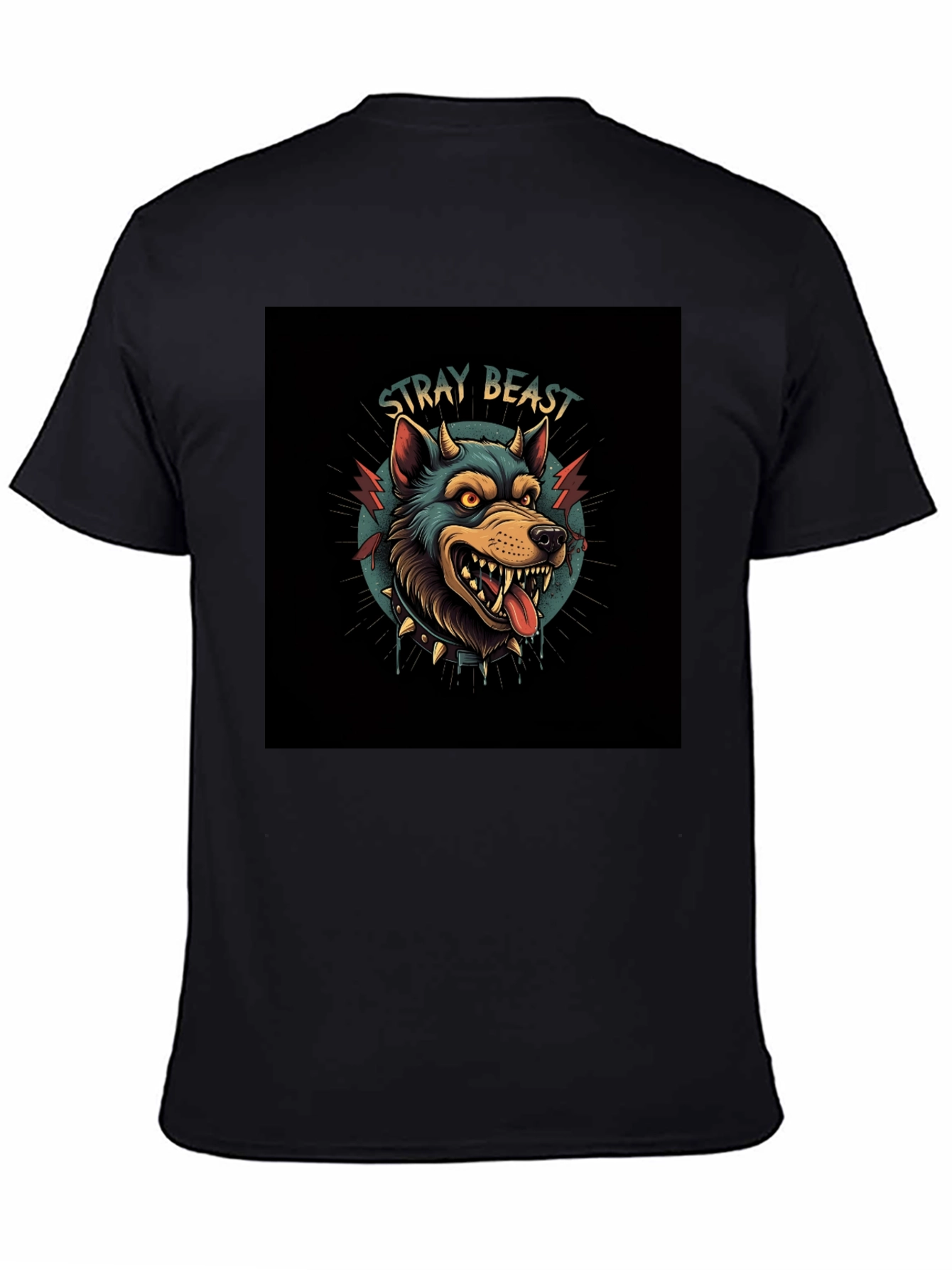 Stray Beast Graphic Tee - Edgy Wolf Design