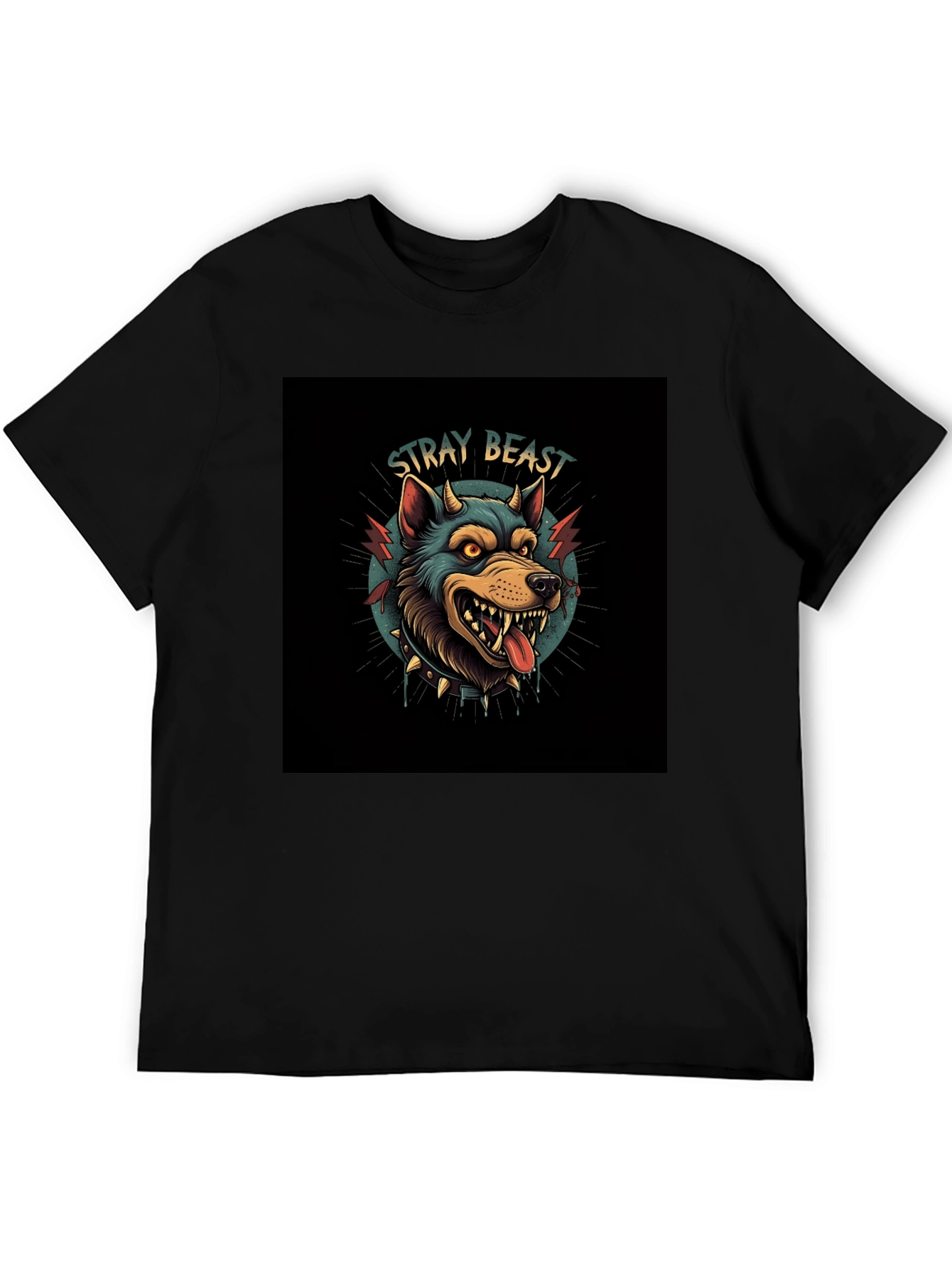 Stray Beast Graphic Tee - Edgy Wolf Design