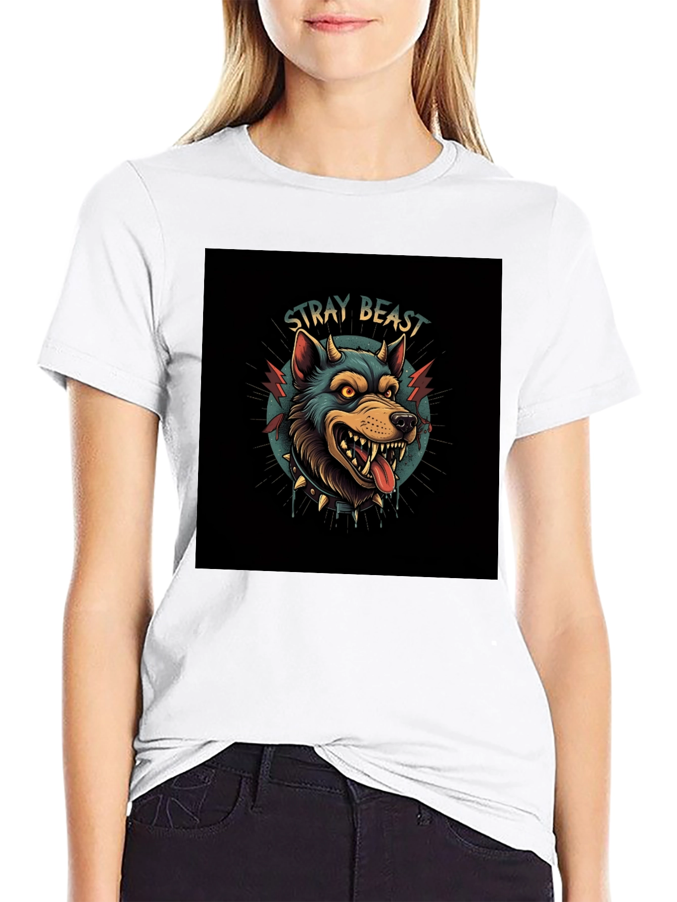 Stray Beast Graphic Tee - Edgy Wolf Design