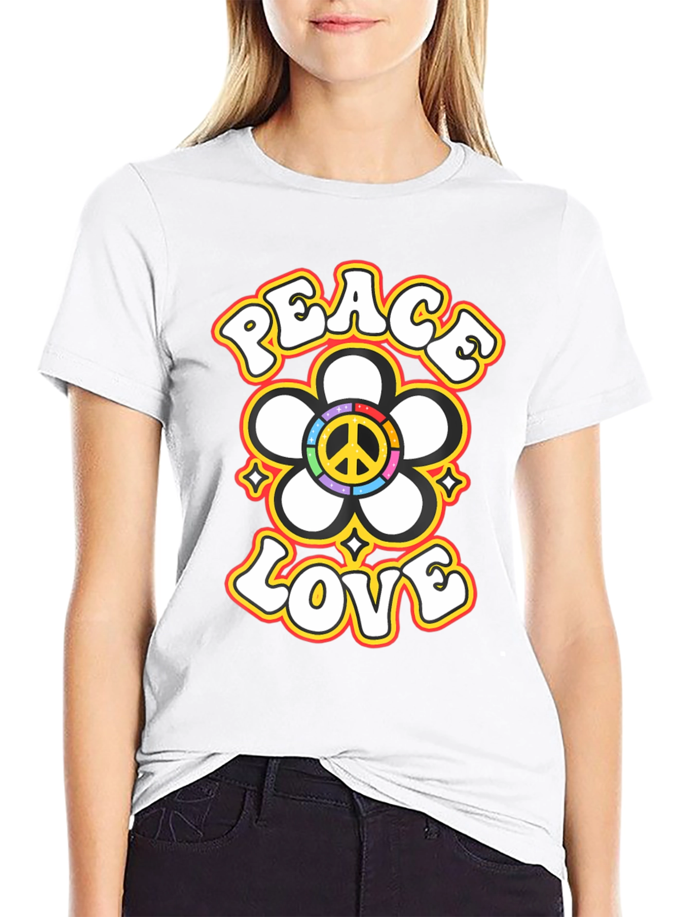 Peace Love Flower Power Retro Graphic T-Shirt