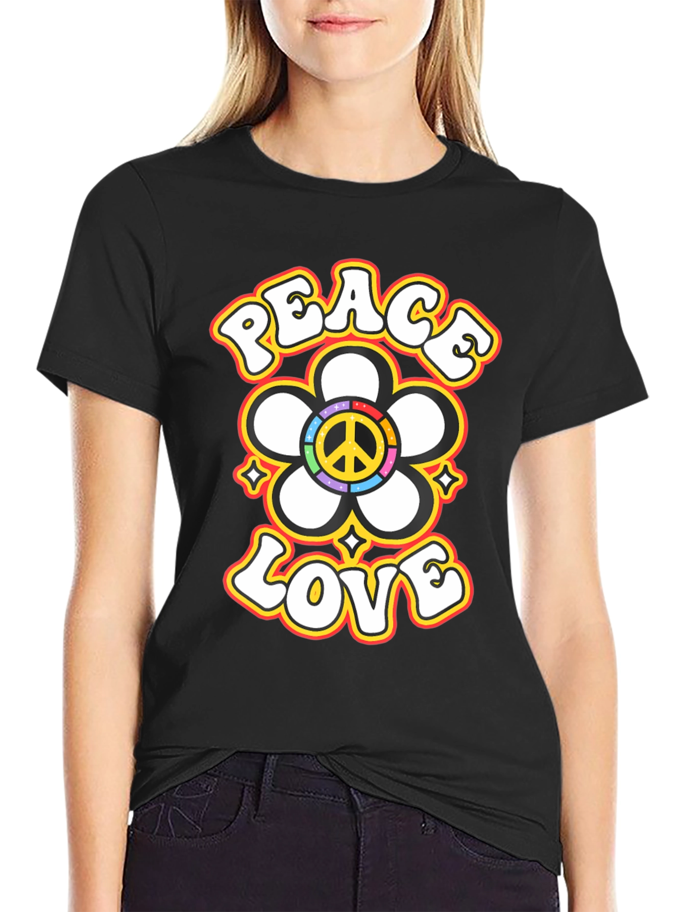 Peace Love Flower Power Retro Graphic T-Shirt