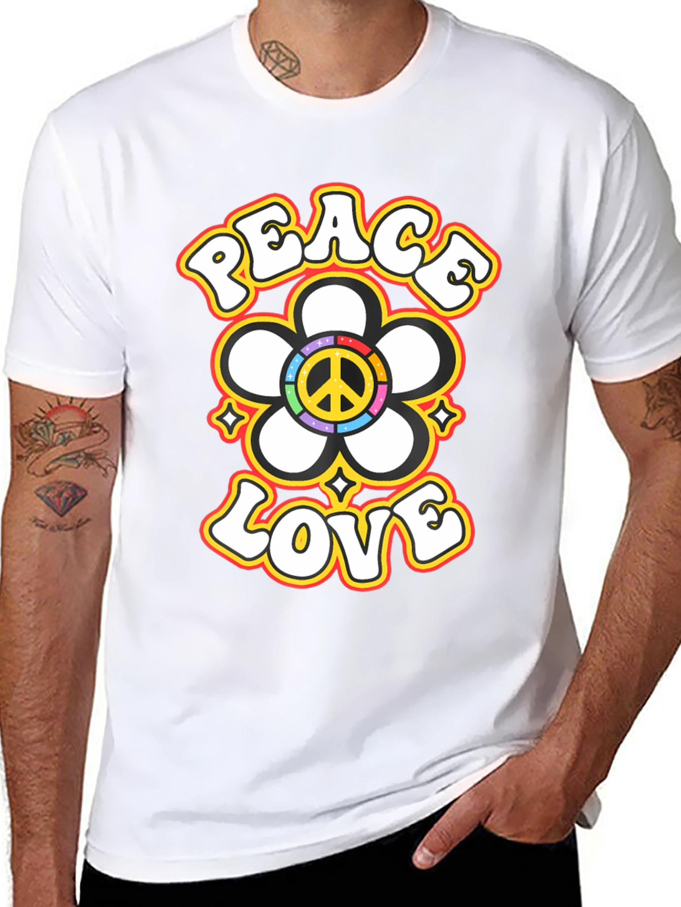 Peace Love Flower Power Retro Graphic T-Shirt