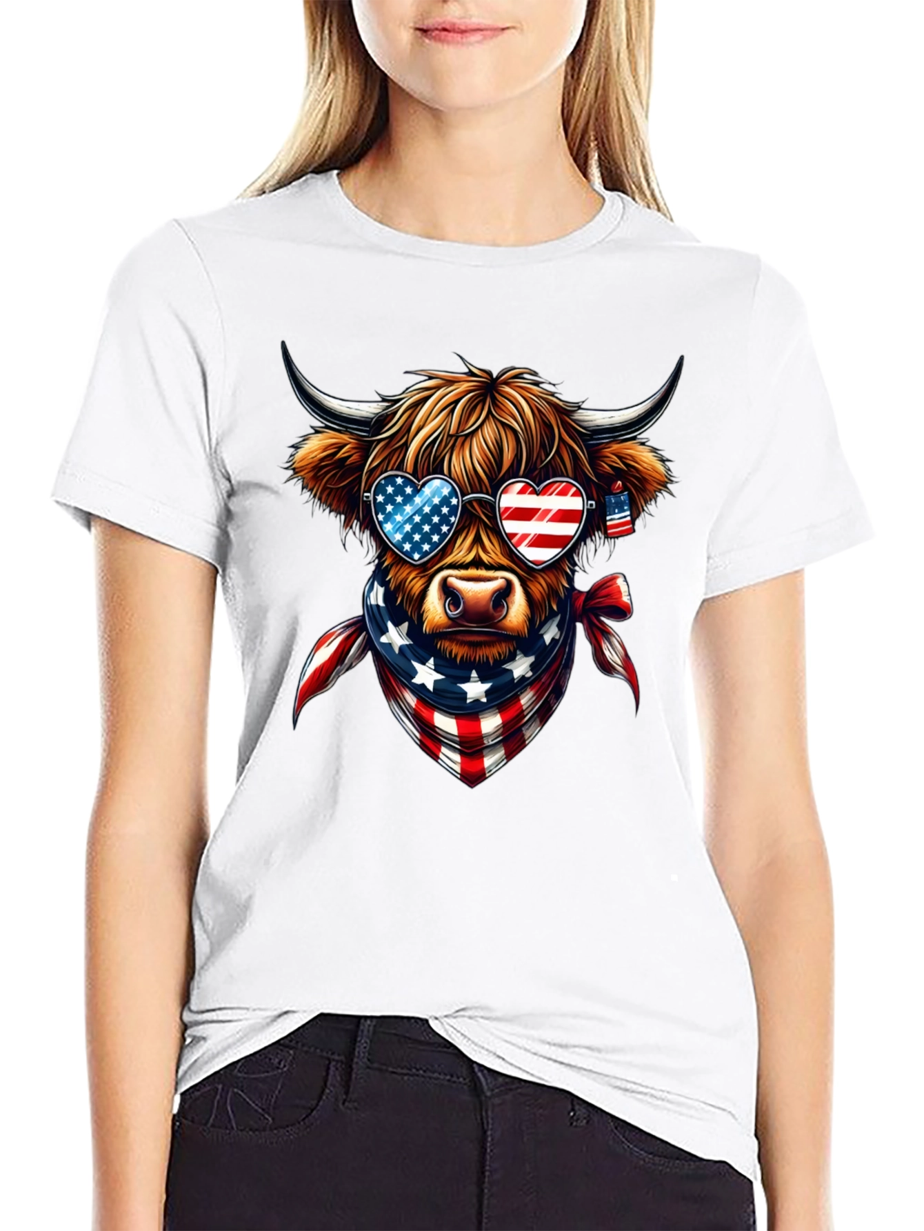 Patriotic Highland Cow T-Shirt - USA Pride