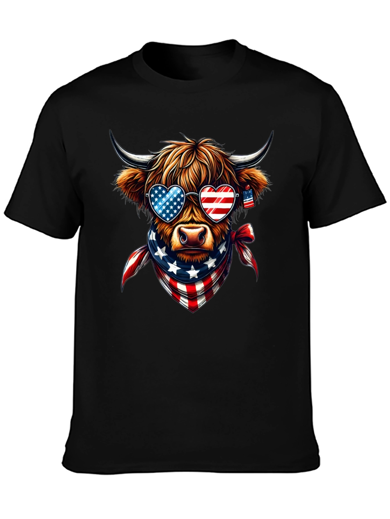 Patriotic Highland Cow T-Shirt - USA Pride