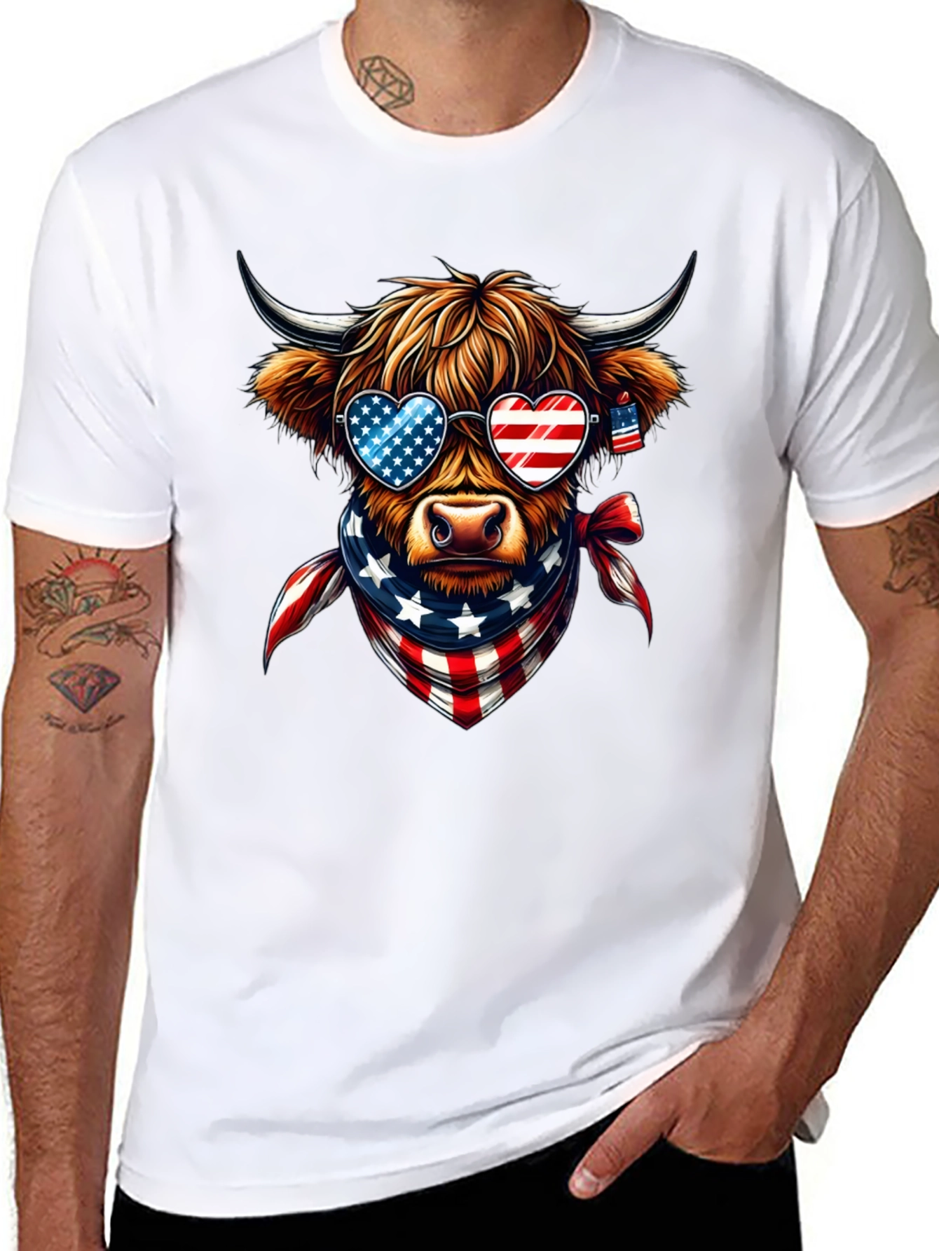 Patriotic Highland Cow T-Shirt - USA Pride