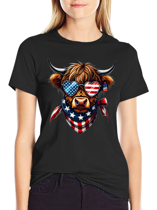 Patriotic Highland Cow T-Shirt - USA Pride