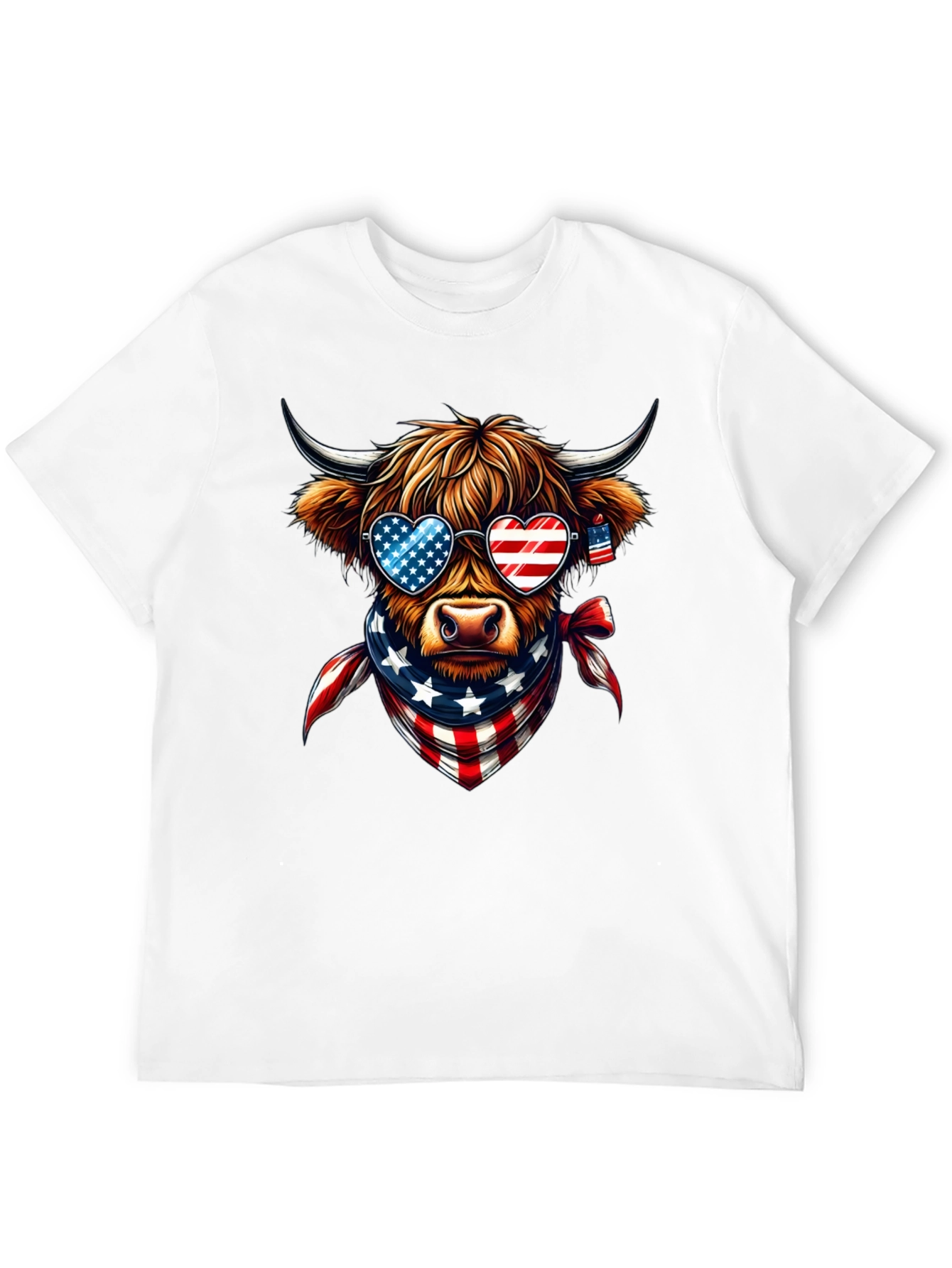 Patriotic Highland Cow T-Shirt - USA Pride
