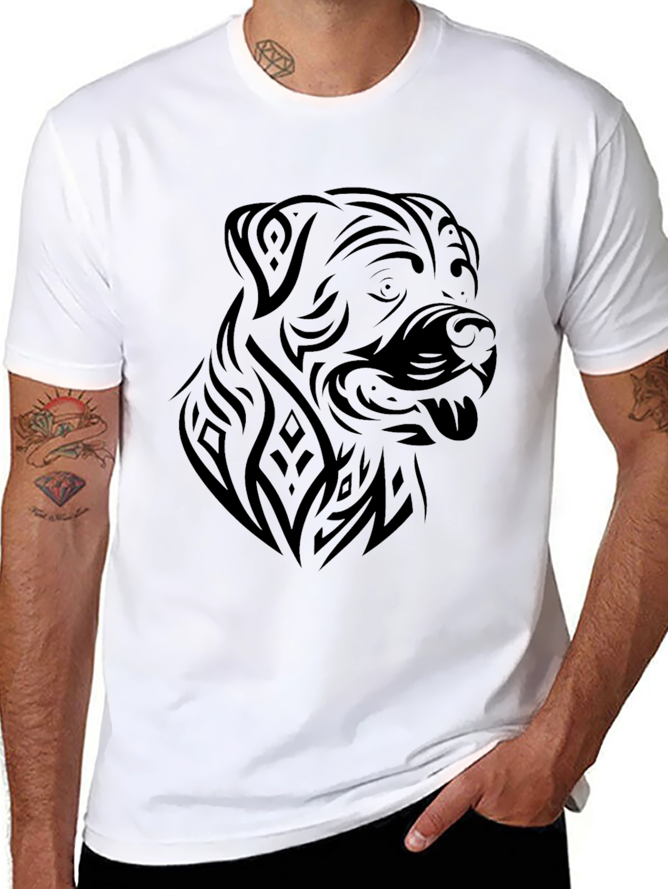 Tribal Dog Graphic Tee - Mens Black T-Shirt