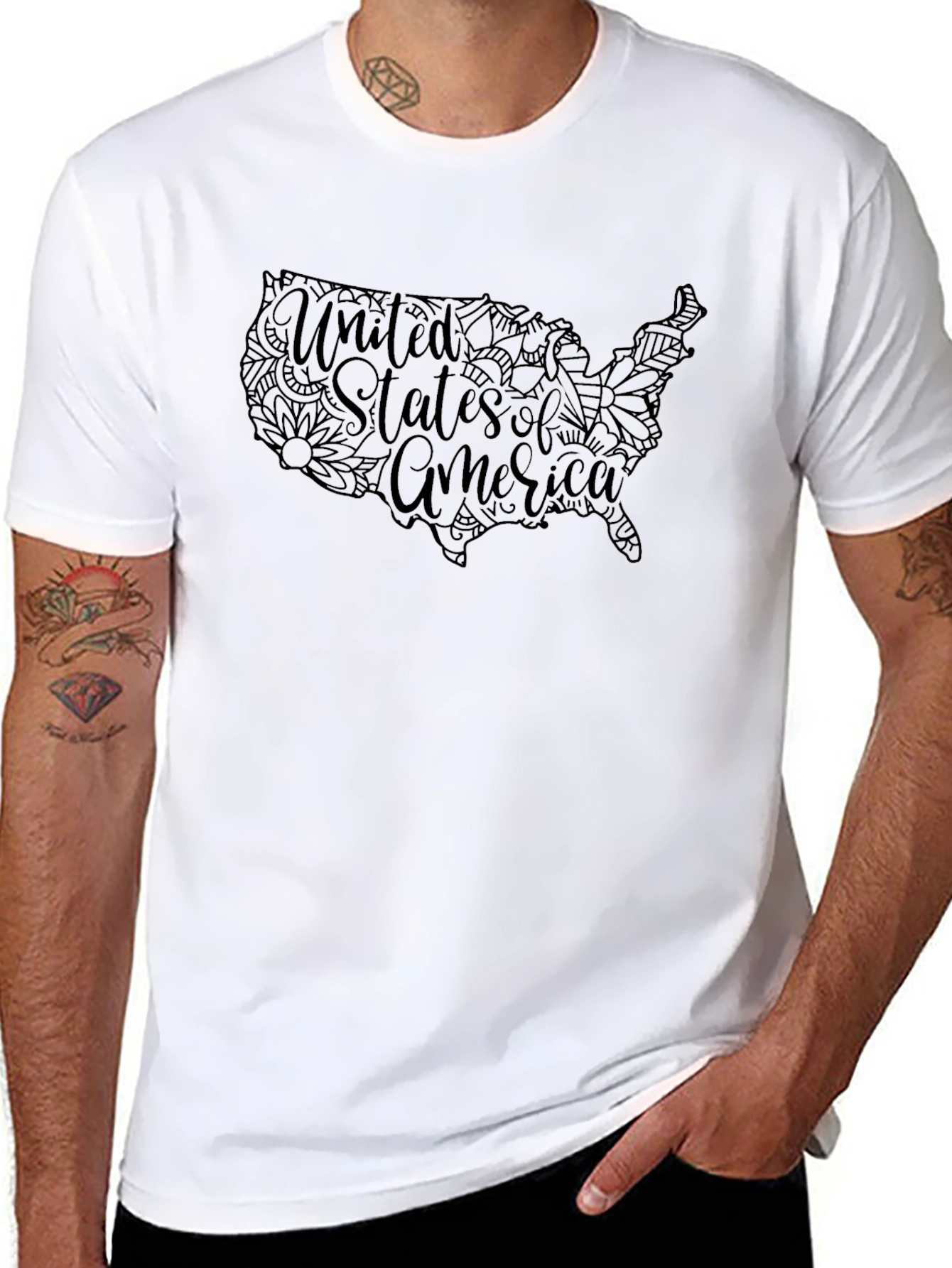 USA Map Floral T-Shirt - Patriotic Tee
