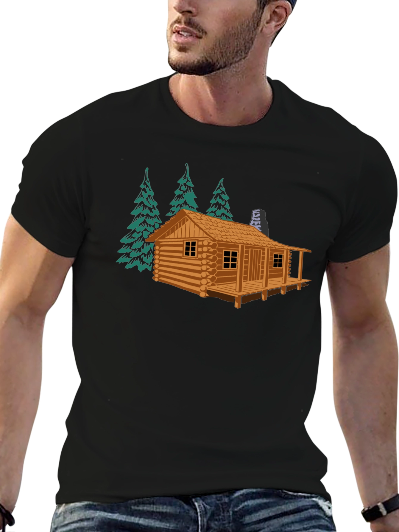 Log Cabin Graphic Tee - Black Casual T-Shirt