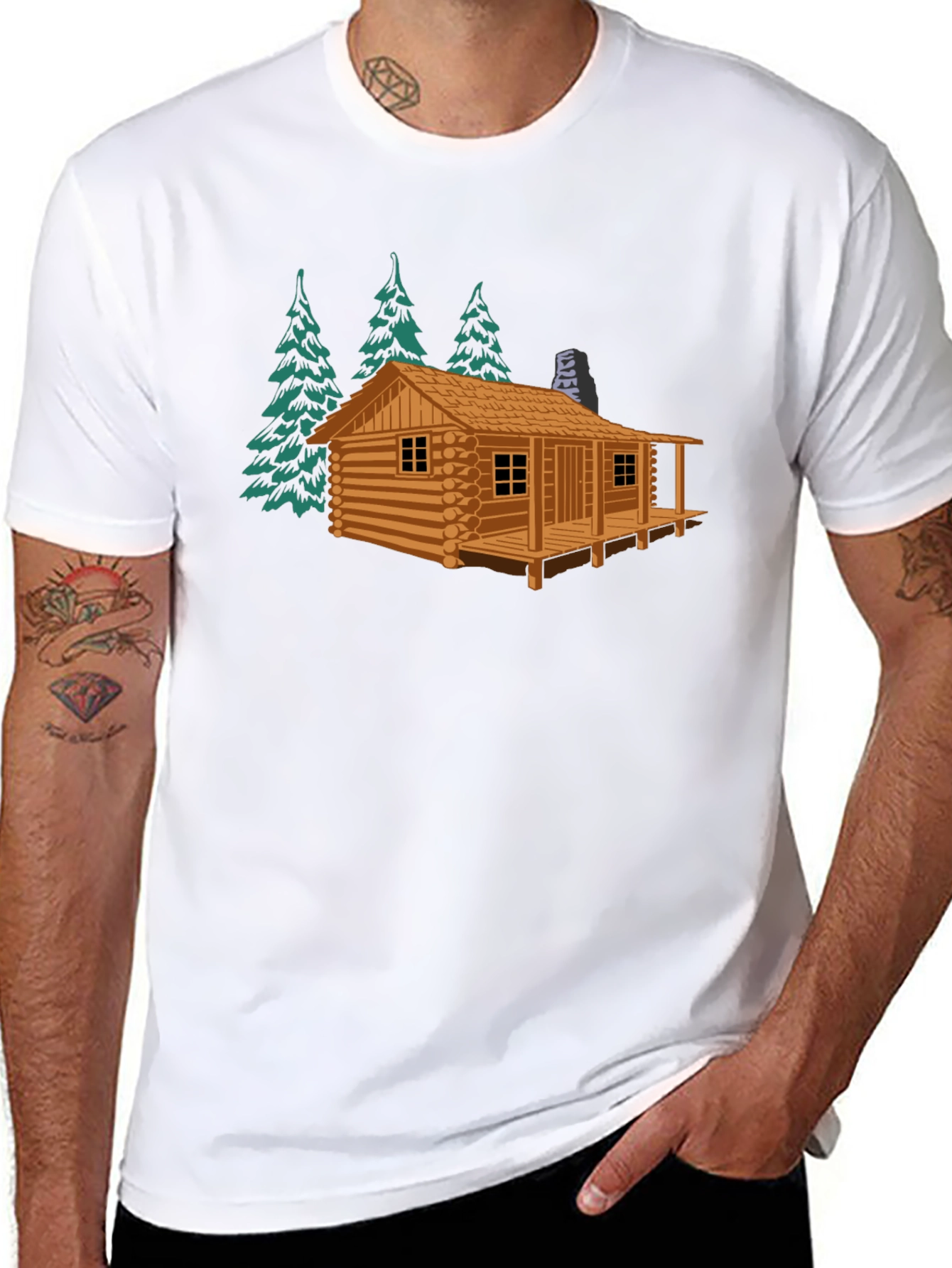 Log Cabin Graphic Tee - Black Casual T-Shirt