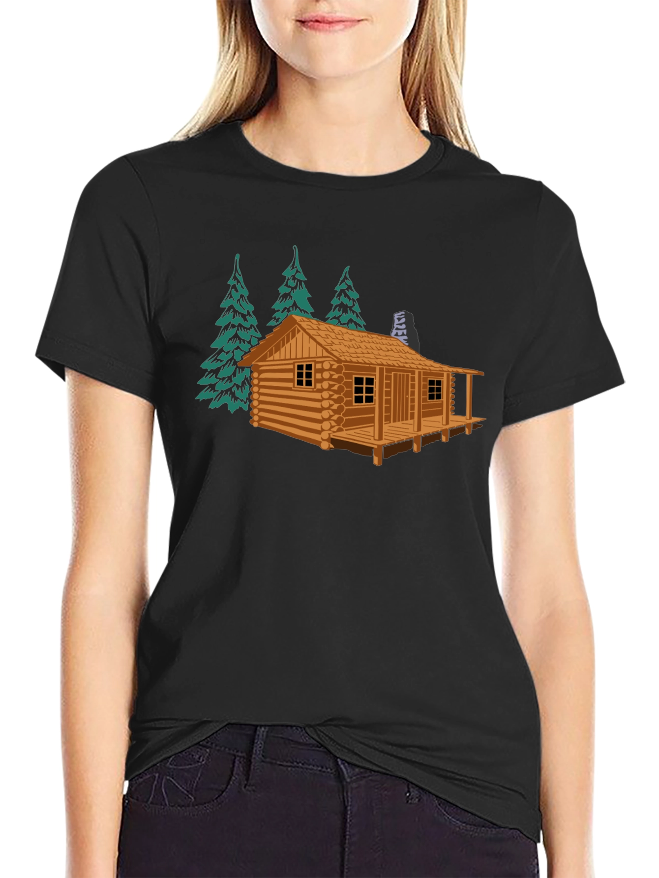 Log Cabin Graphic Tee - Black Casual T-Shirt
