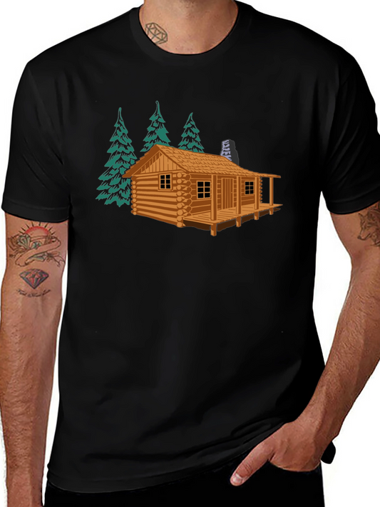 Log Cabin Graphic Tee - Black Casual T-Shirt
