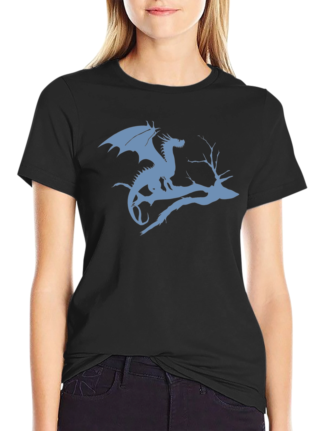 Dragon on Branch Graphic T-Shirt - Black