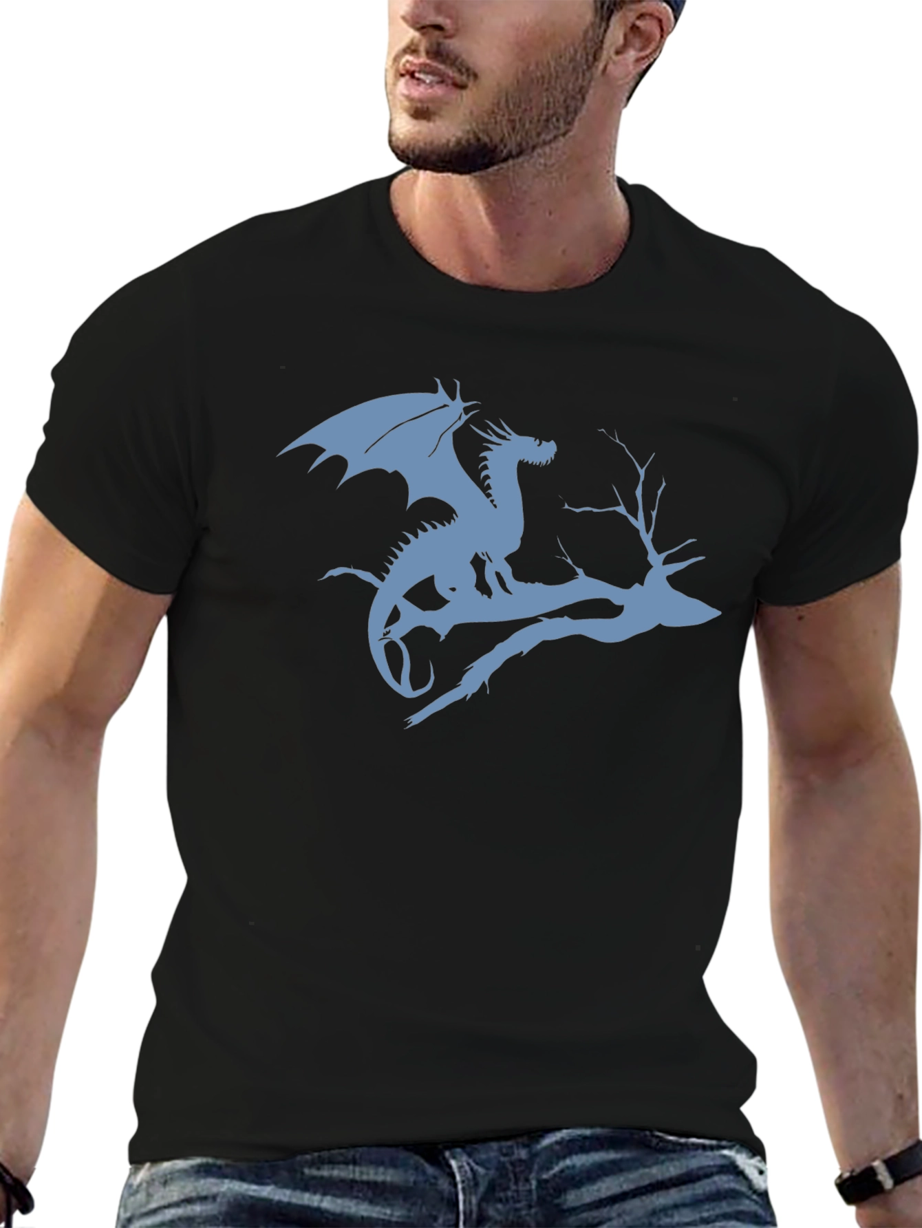 Dragon on Branch Graphic T-Shirt - Black