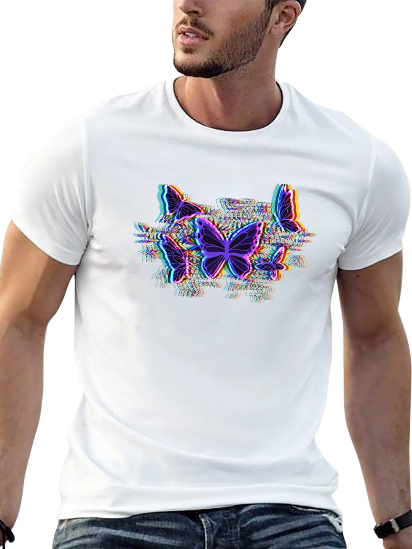 Butterfly Glitch Graphic Tee - Black Cotton T-Shirt