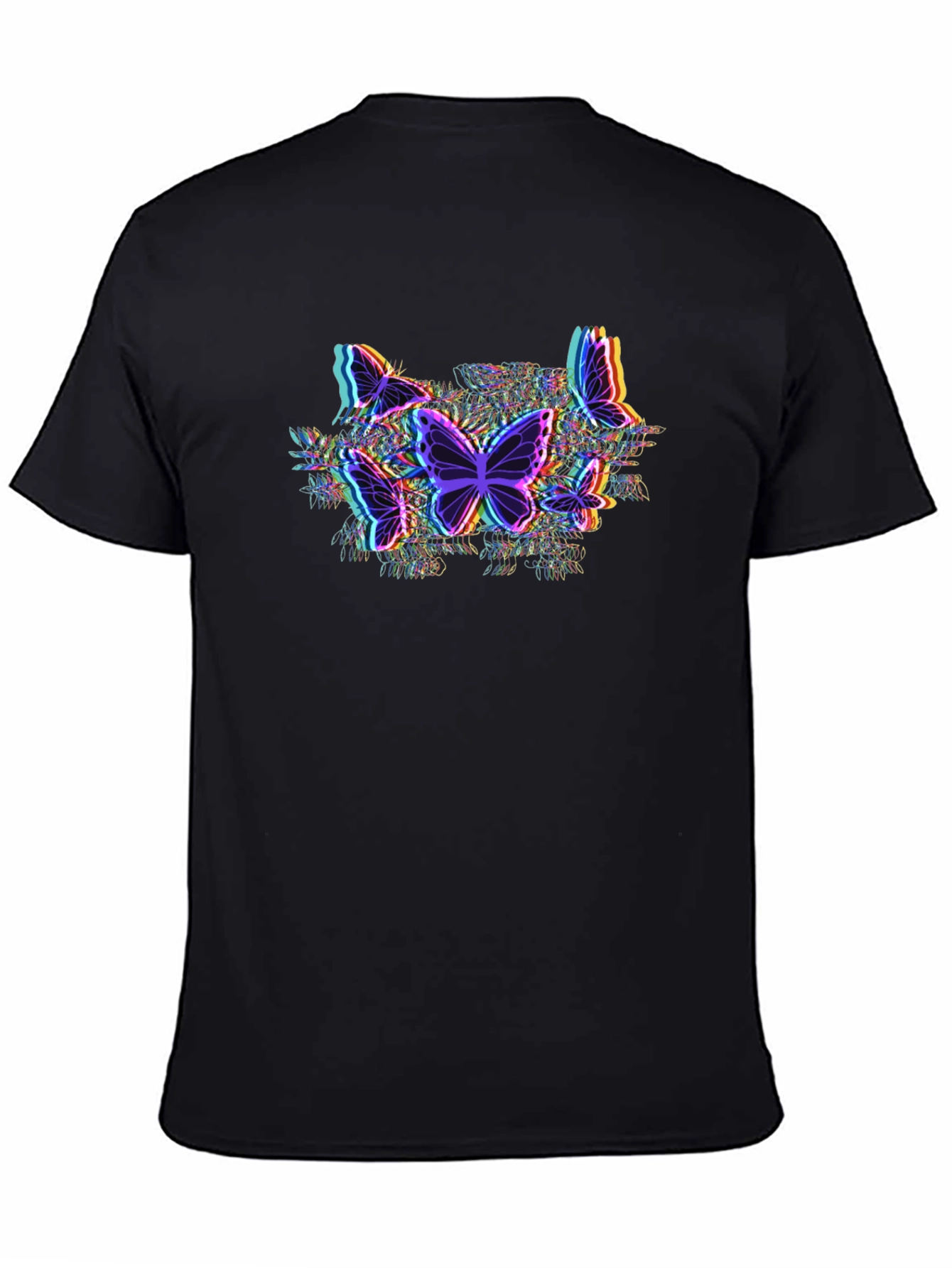 Butterfly Glitch Graphic Tee - Black Cotton T-Shirt