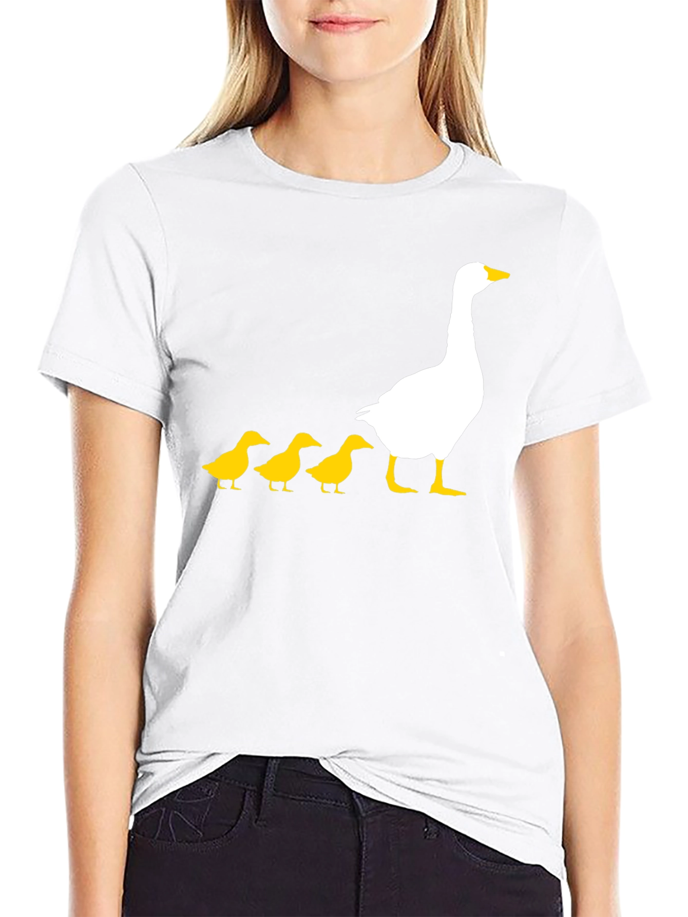 Goose and Ducklings Graphic Tee - Black Cotton T-Shirt