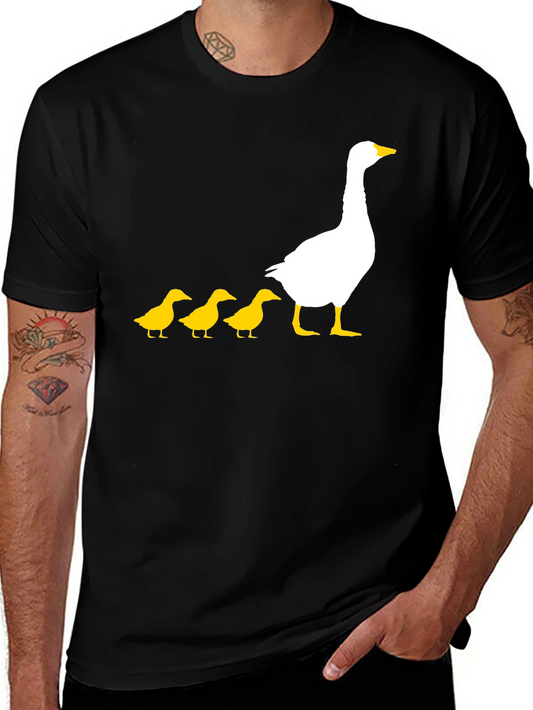 Goose and Ducklings Graphic Tee - Black Cotton T-Shirt