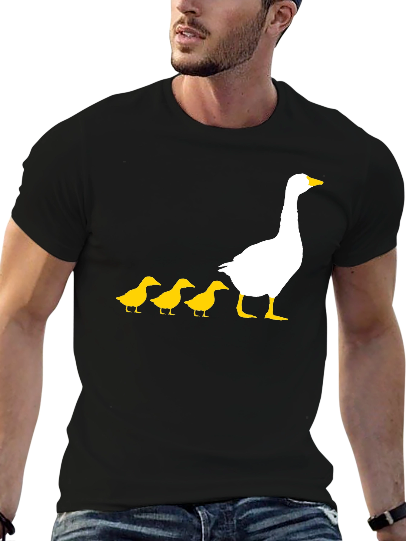 Goose and Ducklings Graphic Tee - Black Cotton T-Shirt