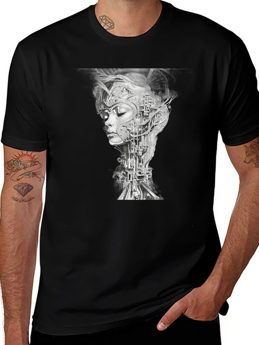 Cyberpunk Woman Graphic Black T-Shirt