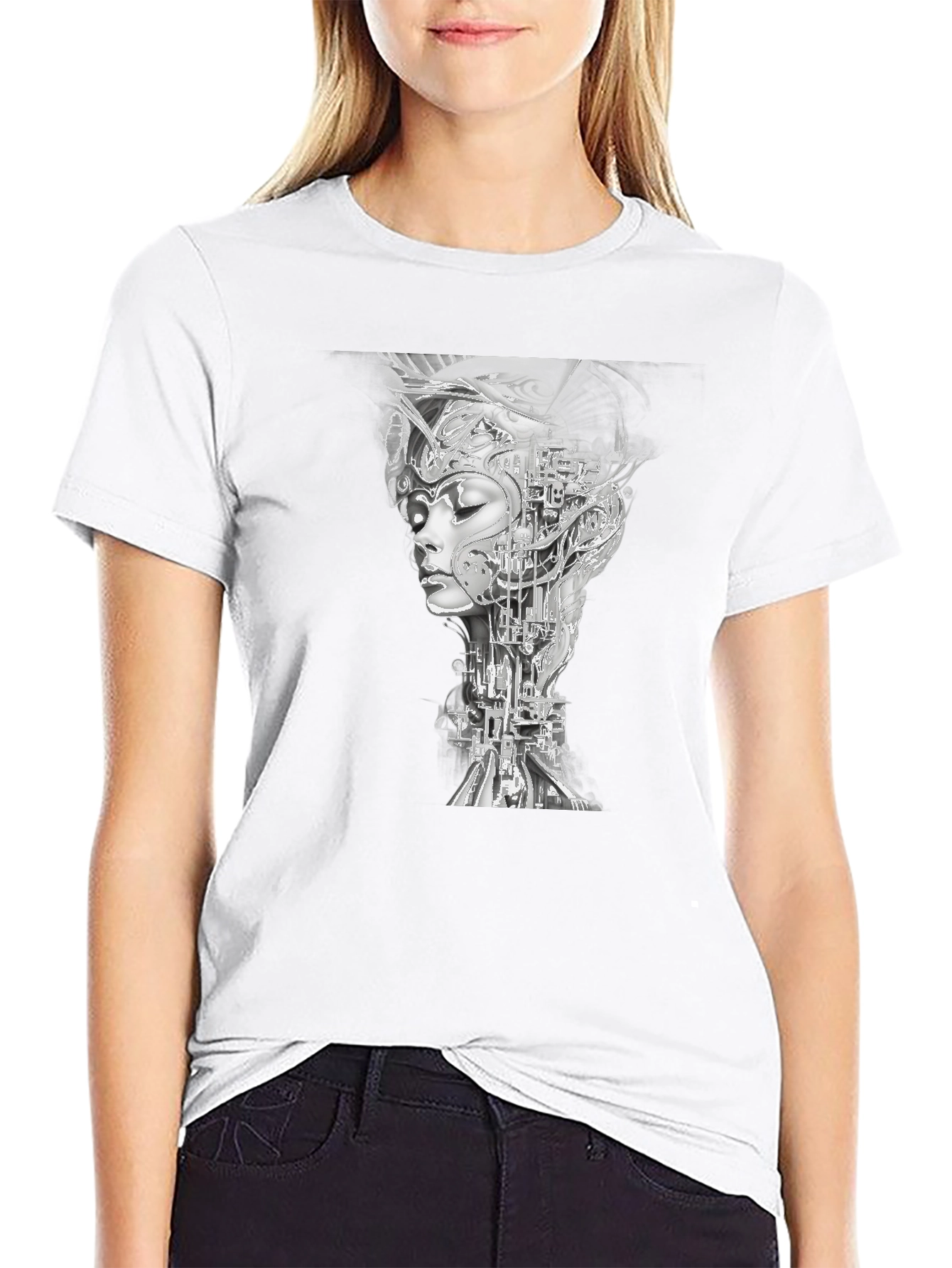 Cyberpunk Woman Graphic Black T-Shirt