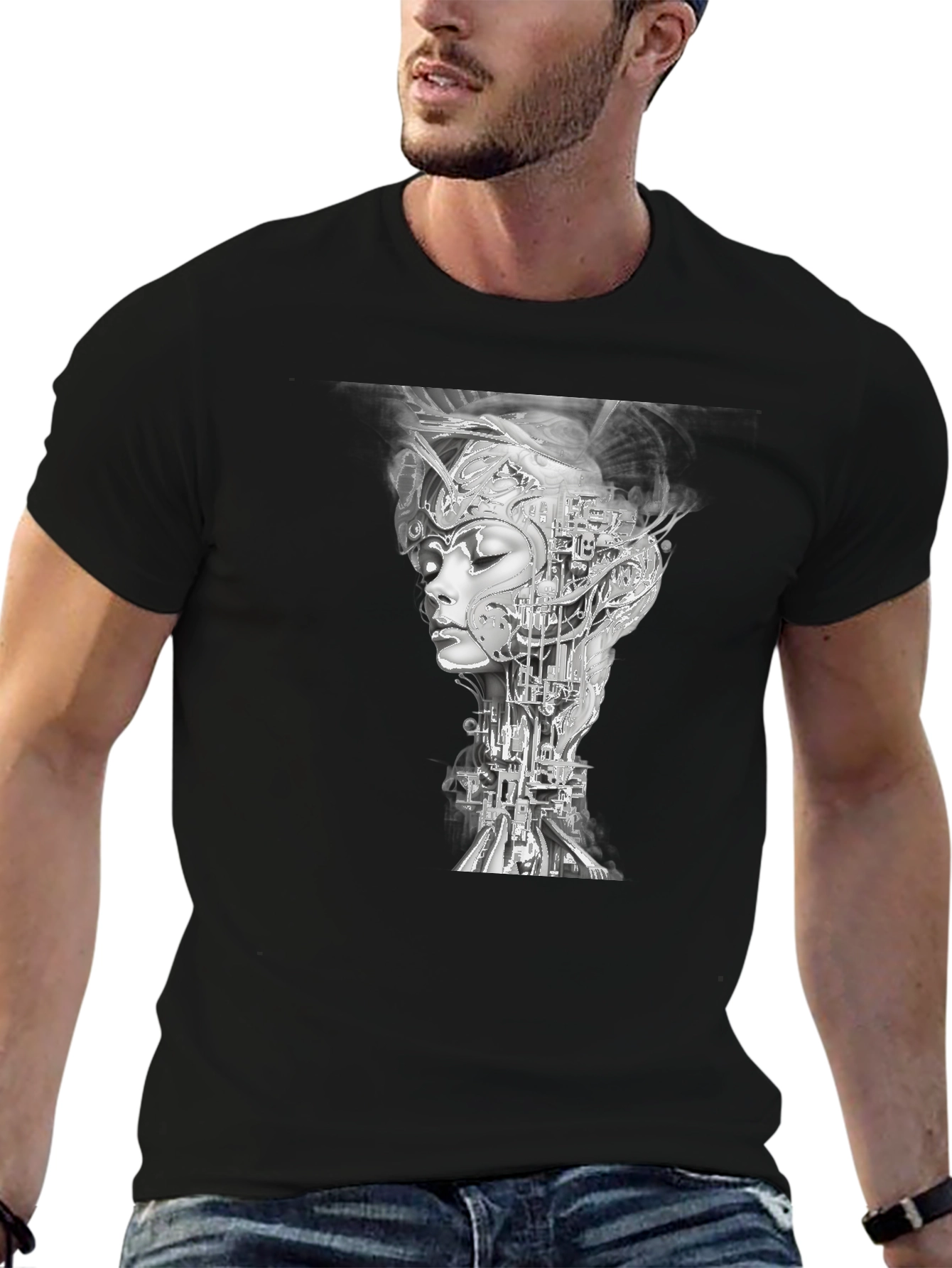 Cyberpunk Woman Graphic Black T-Shirt