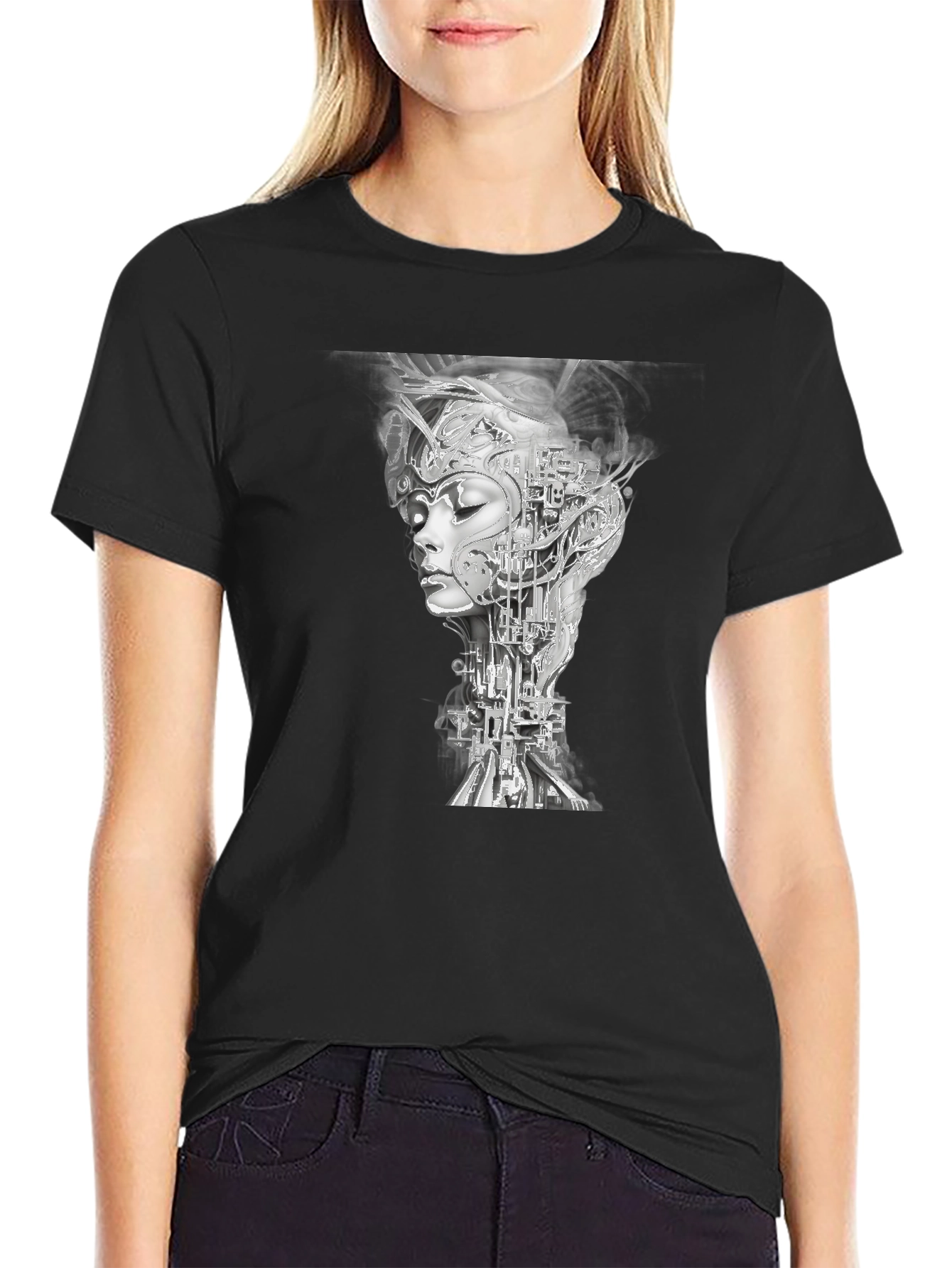 Cyberpunk Woman Graphic Black T-Shirt