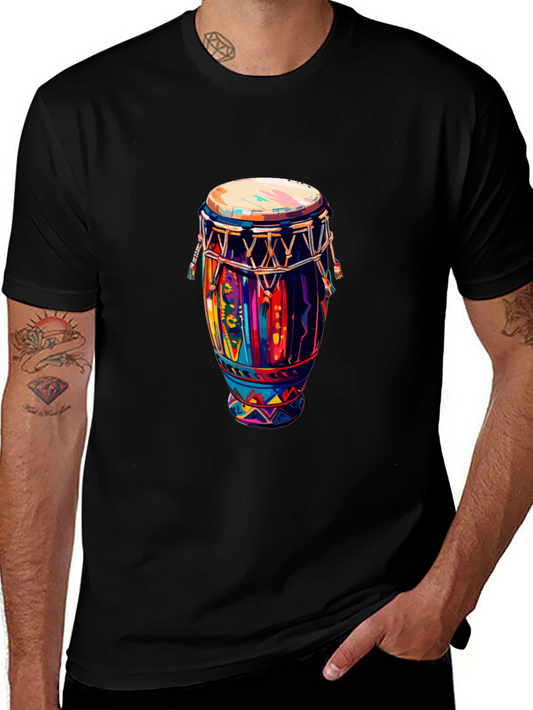 Vibrant Drum Graphic Tee - Black Unisex T-Shirt