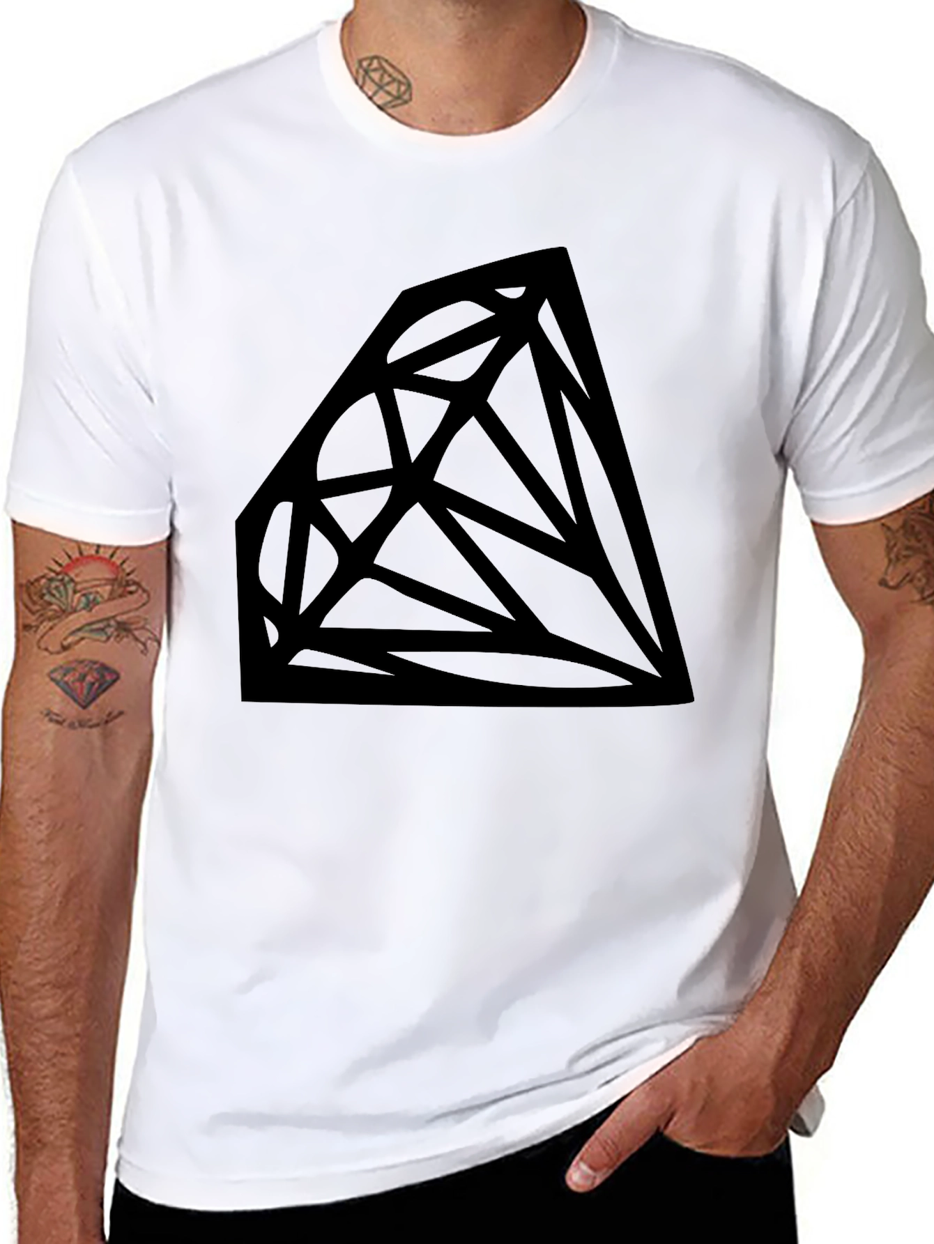 Geometric Diamond Graphic Tee - Black Cotton Blend