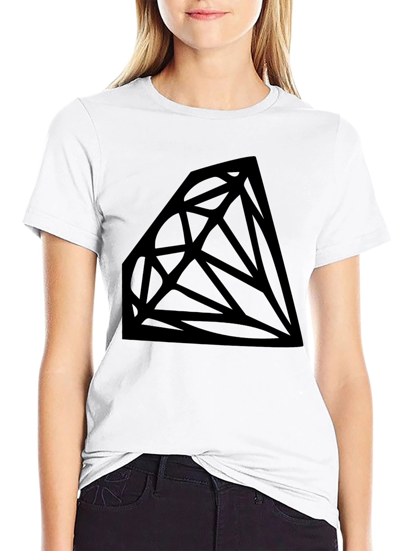 Geometric Diamond Graphic Tee - Black Cotton Blend