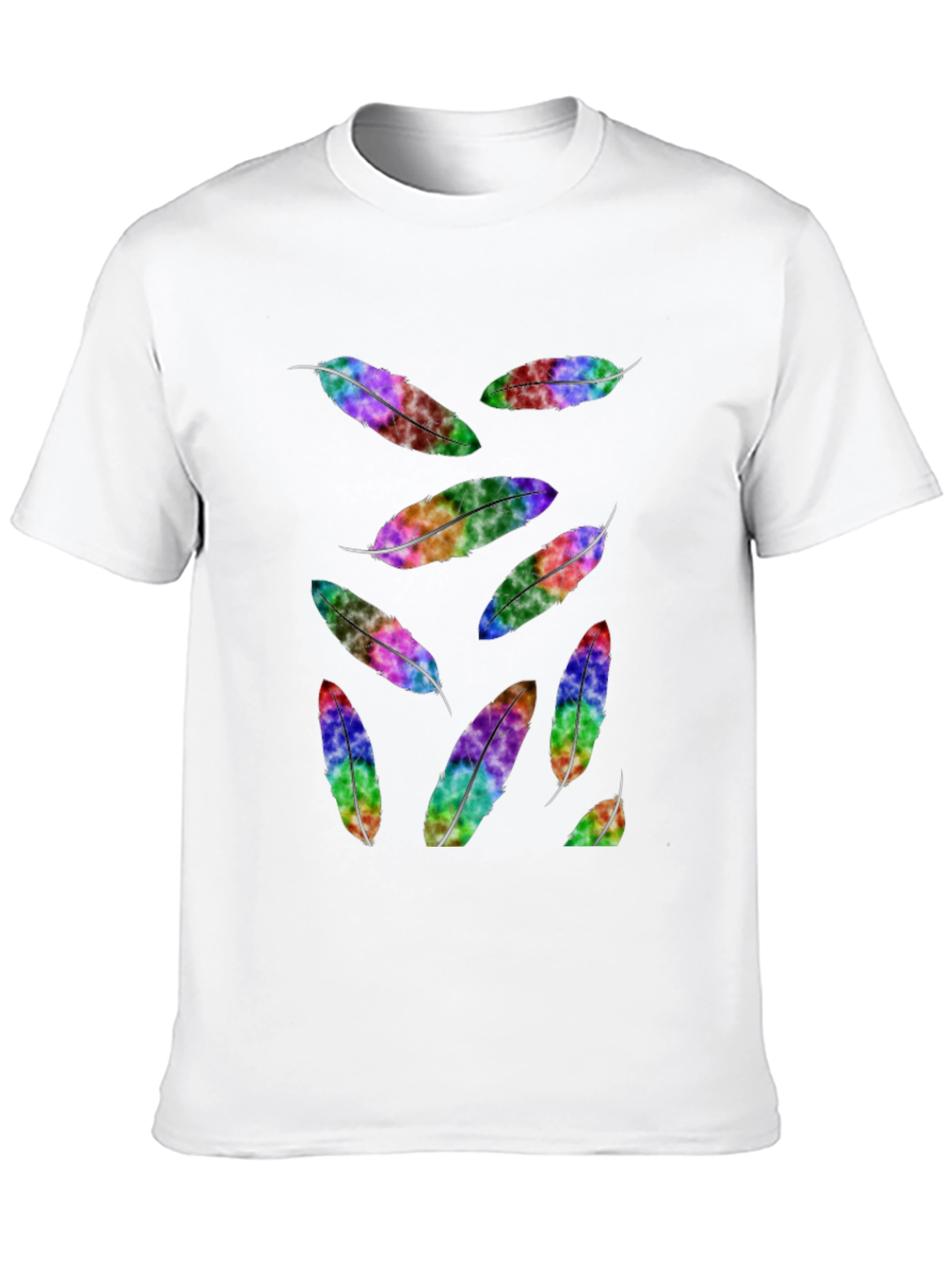 Rainbow Feather Print Black T-Shirt