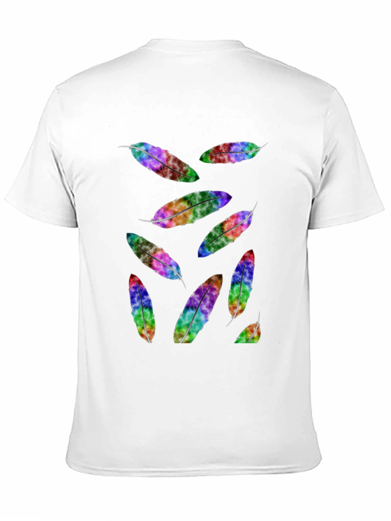 Rainbow Feather Print Black T-Shirt