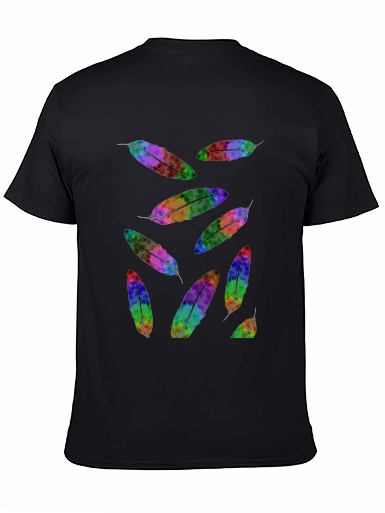 Rainbow Feather Print Black T-Shirt